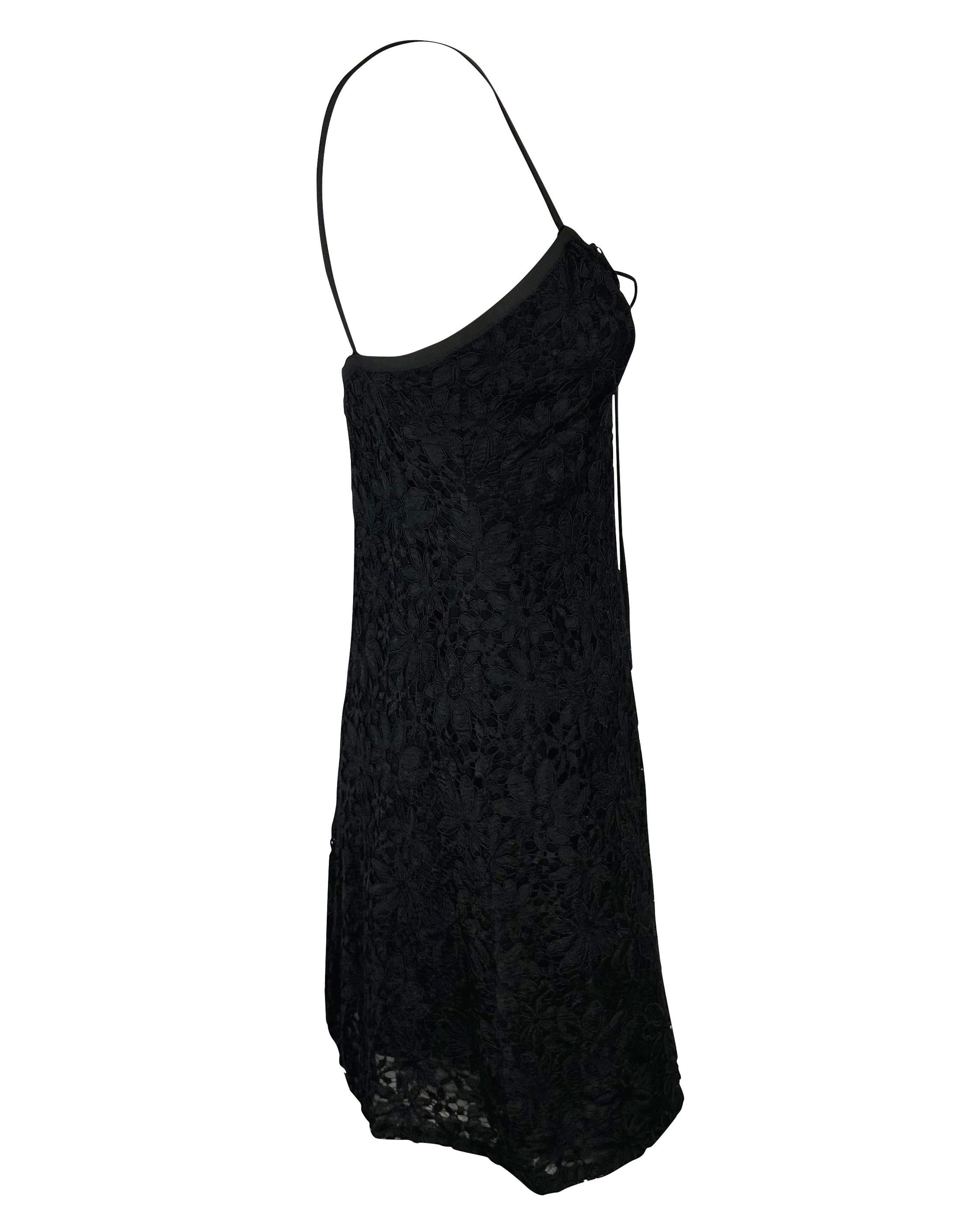 Early 1990s Yves Saint Laurent Rive Gauche Lace-Up Black Sheer Lace Mini Dress For Sale 1