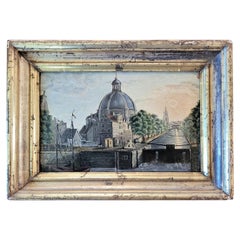 Olio olandese su tavola dell'inizio del XIX secolo raffigurante la Ronde Lutherse Kerk di Amsterdam