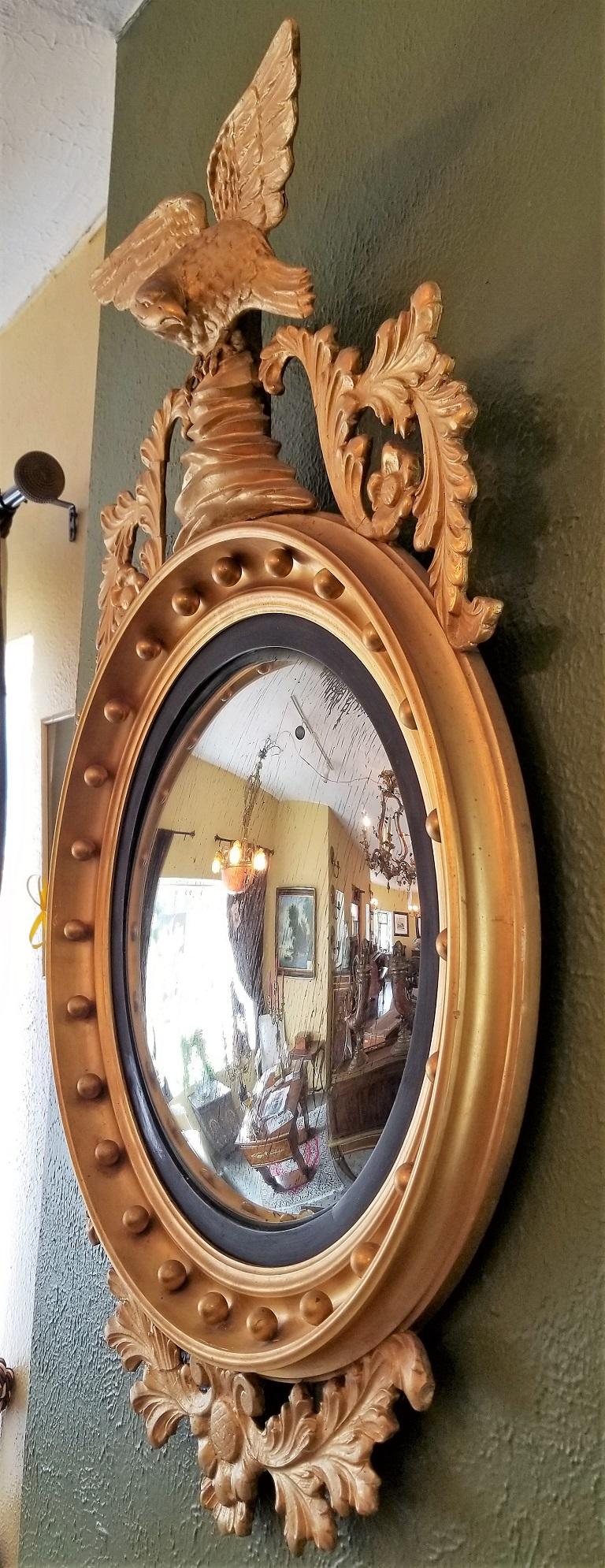 Early 19th Century Federal Eagle Wood and Gesso Gilded Convex Mirror 4