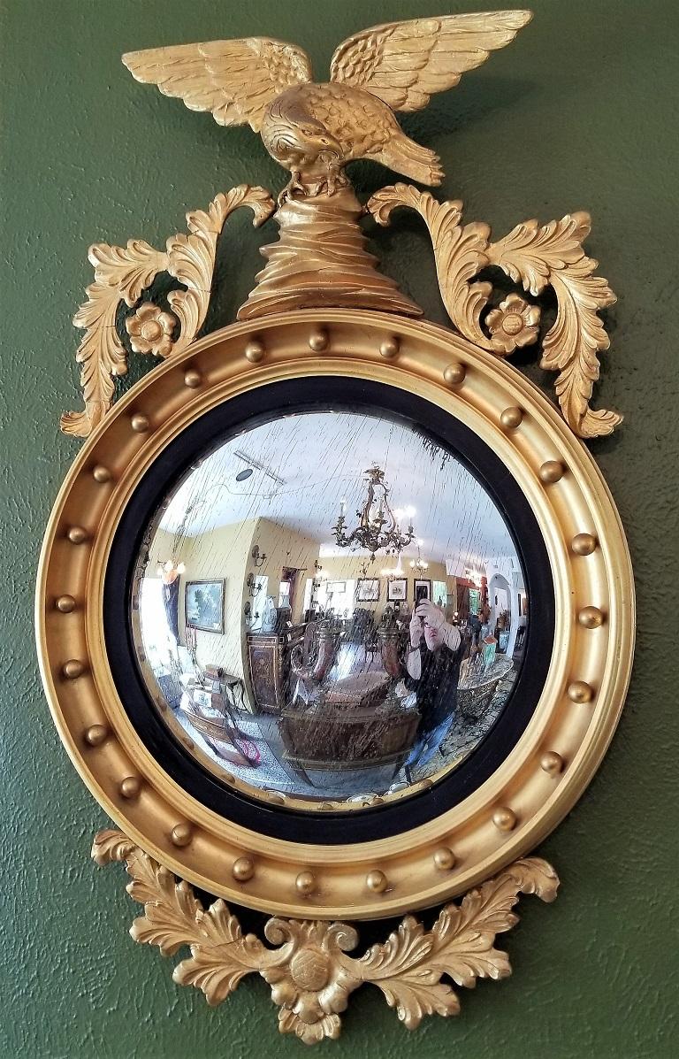 Early 19th Century Federal Eagle Wood and Gesso Gilded Convex Mirror 7