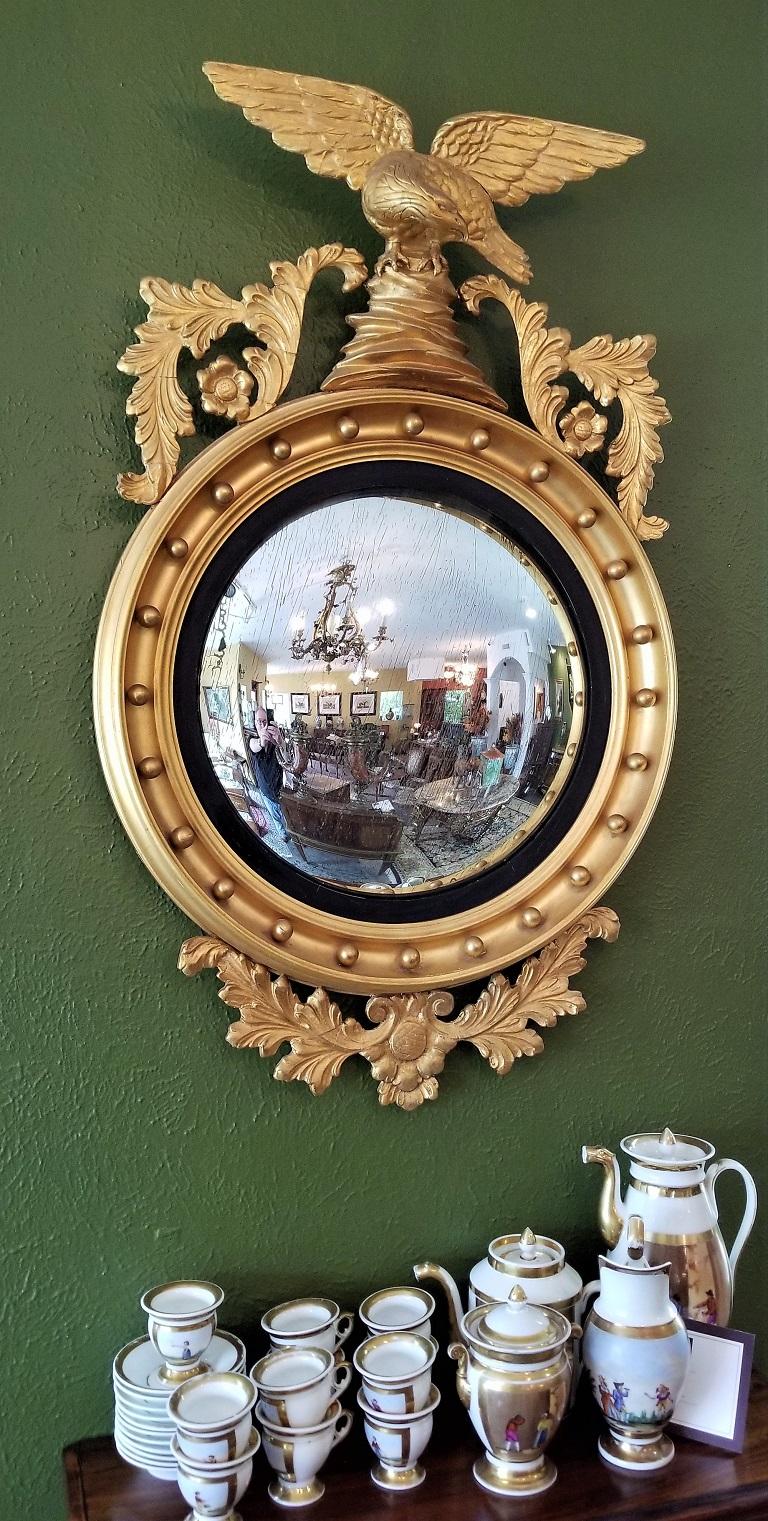 Early 19th Century Federal Eagle Wood and Gesso Gilded Convex Mirror 8