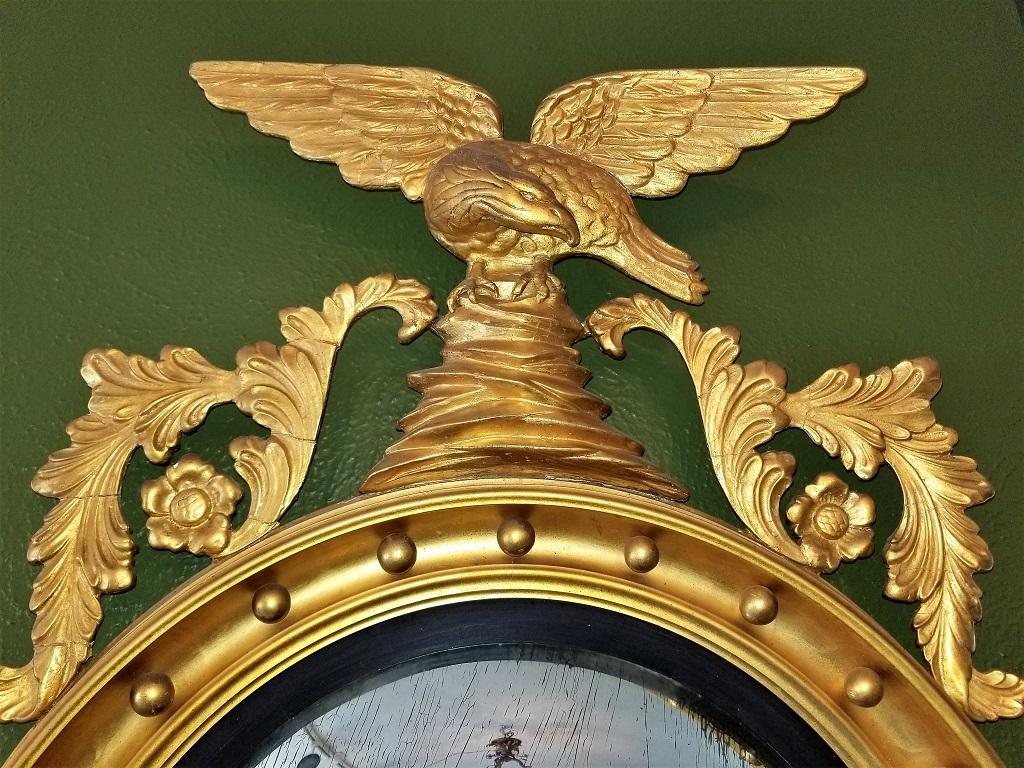Giltwood Early 19th Century Federal Eagle Wood and Gesso Gilded Convex Mirror