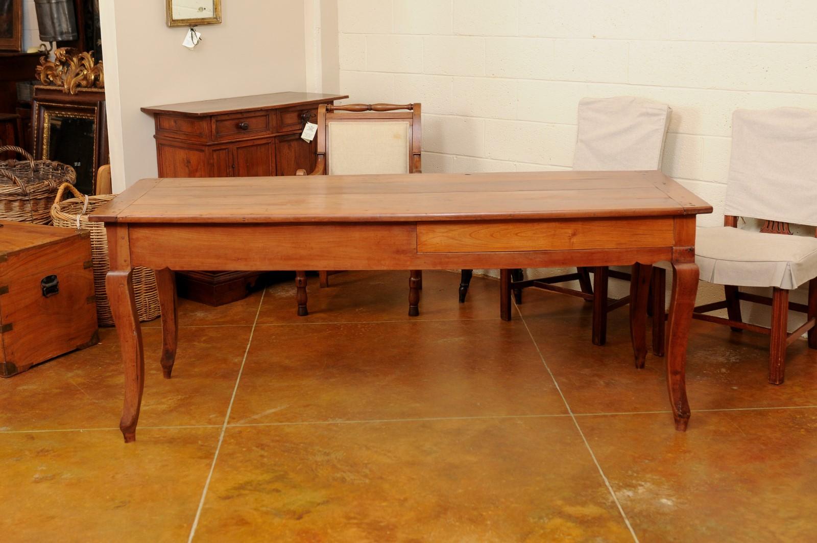 Early 19c French Louis XV Style Fruitwood Farm Table, Slide & Silver Compartment For Sale 6