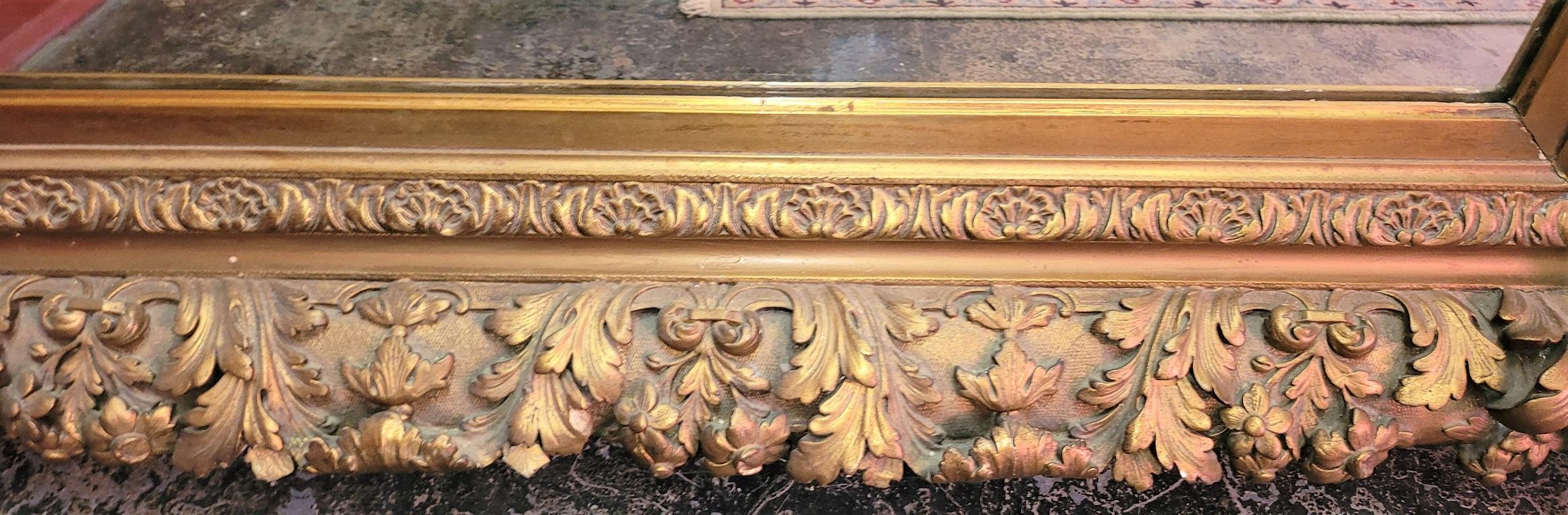 Hand-Crafted Early 19C Large English Baroque Gilt Floral Wall Mirror For Sale