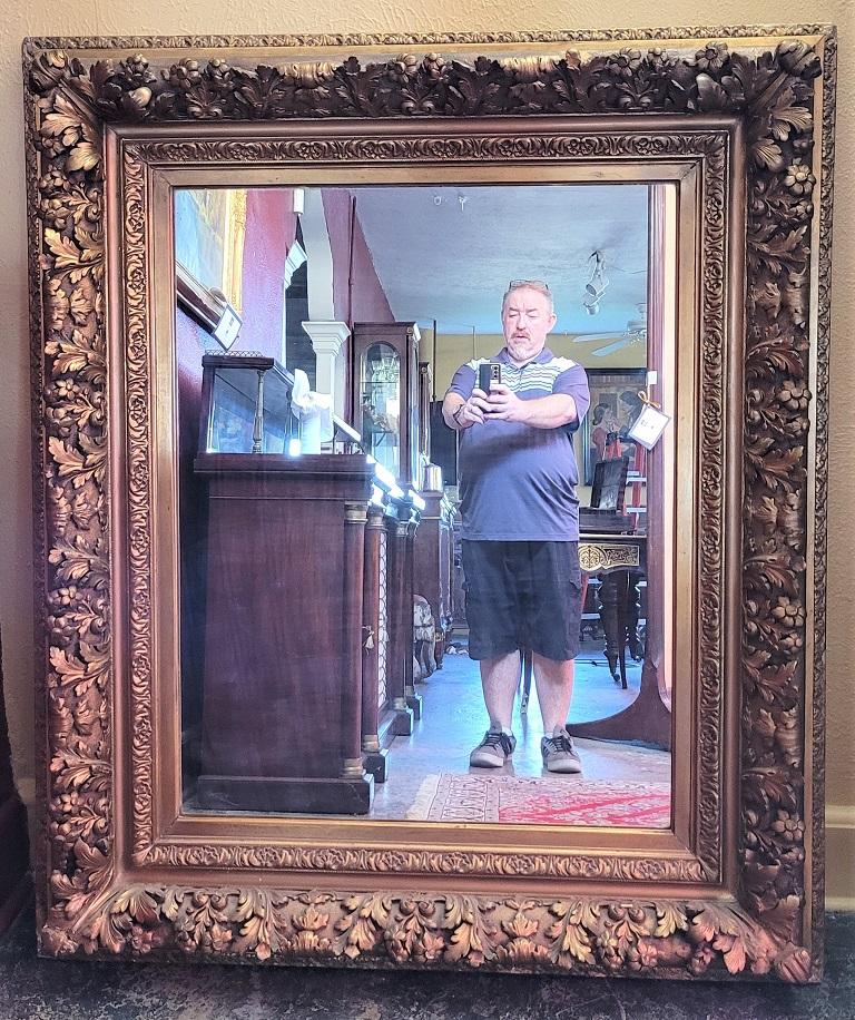 Gesso Early 19C Large English Baroque Gilt Floral Wall Mirror For Sale