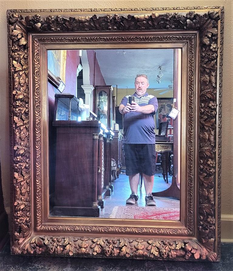 Early 19C Large English Baroque Gilt Floral Wall Mirror For Sale 1