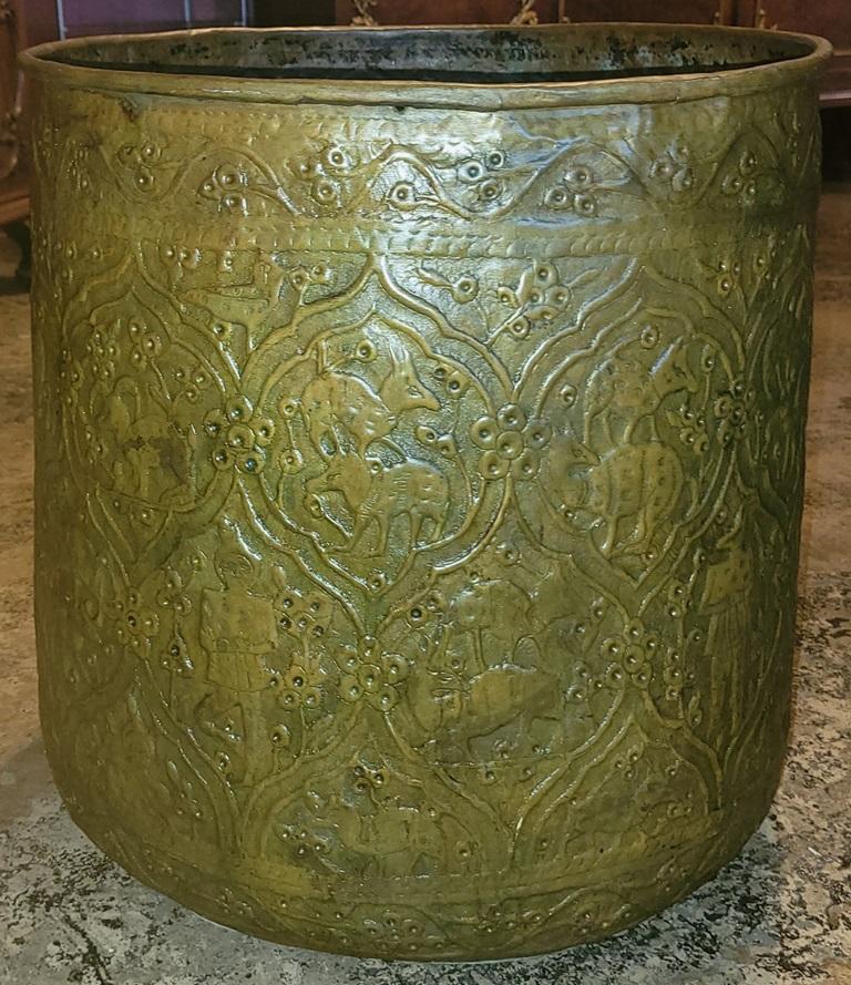 Egyptian Early 19C Ornate Middle Eastern Bronze Bin For Sale