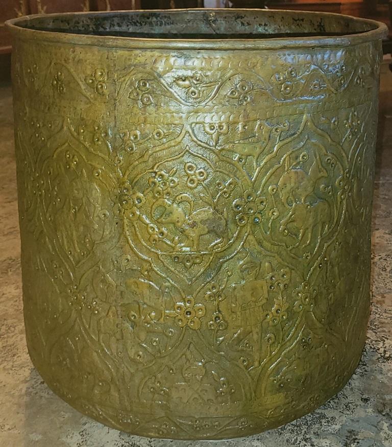 Hand-Crafted Early 19C Ornate Middle Eastern Bronze Bin For Sale