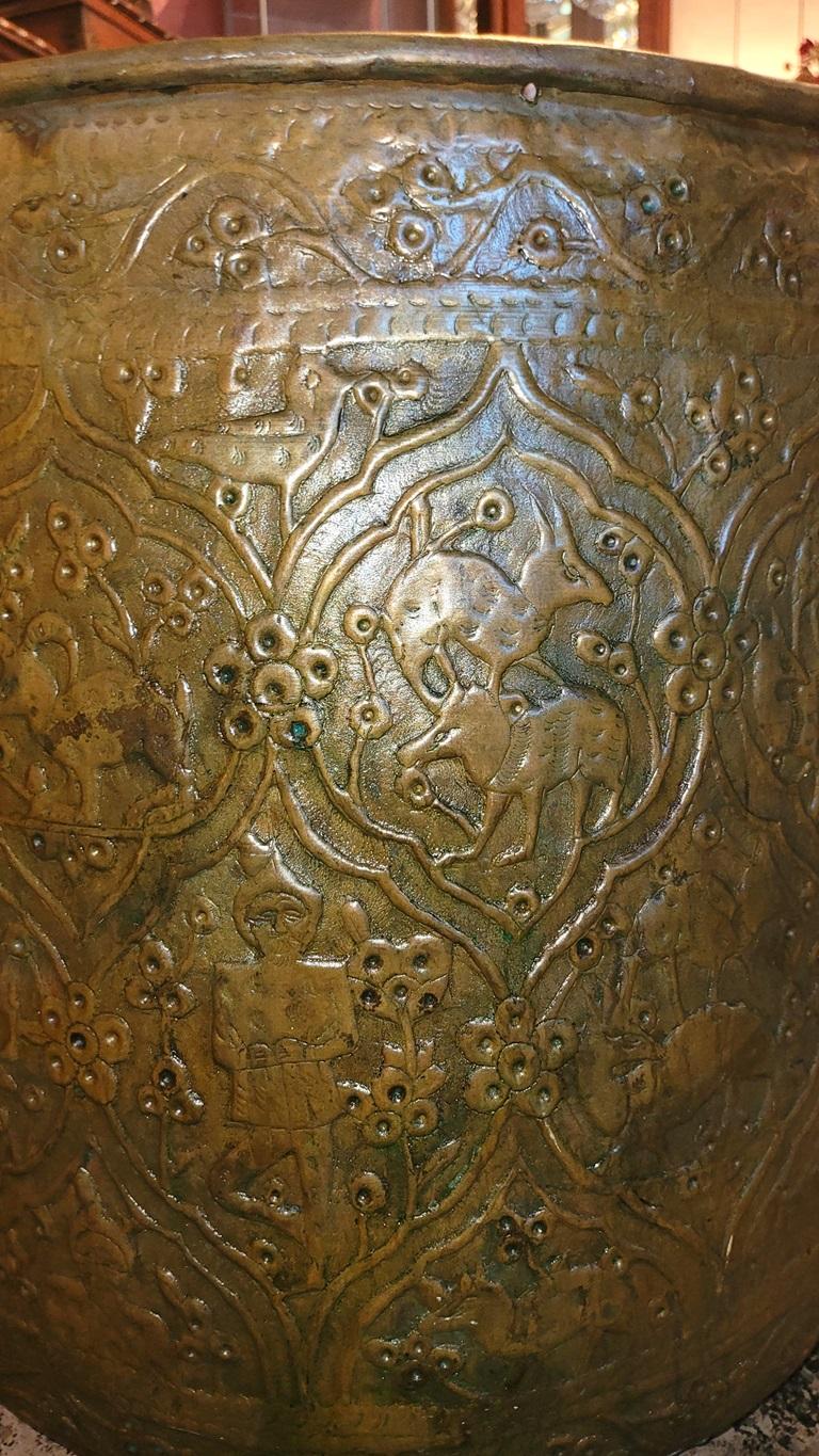 Brass Early 19C Ornate Middle Eastern Bronze Bin For Sale
