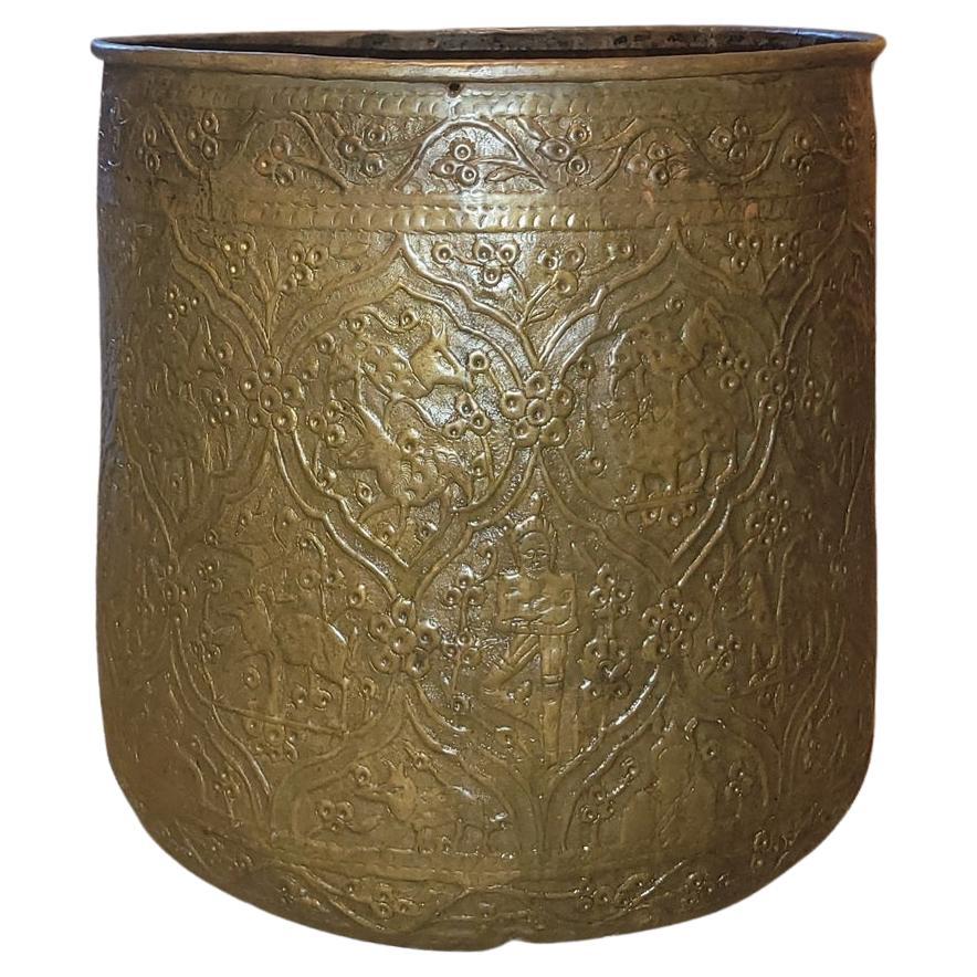 Early 19C Ornate Middle Eastern Bronze Bin For Sale