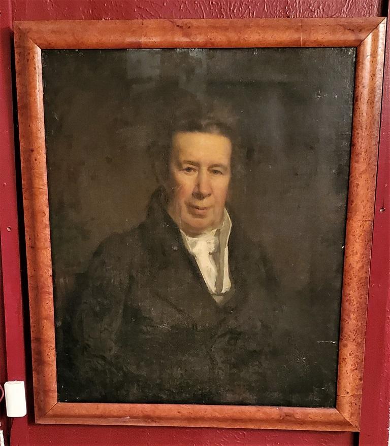 Presenting a lovely early 19th century portrait of a gentleman in the style of Jacob Eichholtz.

Nice sized portrait of a Gentleman of high status from circa 1820.

He has brown hair with a period collar and bowed white silk cravat and a black