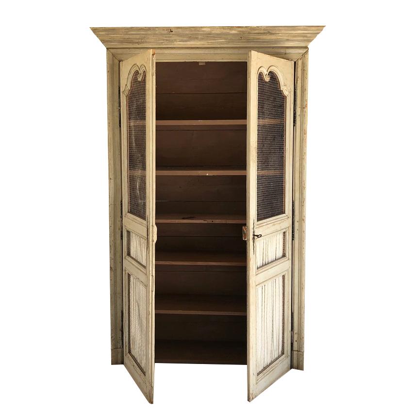 18th Century Louis XV French Armoire, Antique White-Brown Pinewood Wardrobe In Good Condition For Sale In West Palm Beach, FL