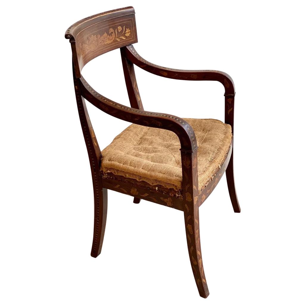 Early 19th Anglo-Dutch Mahogany and Parquetry Regency Open Armchair