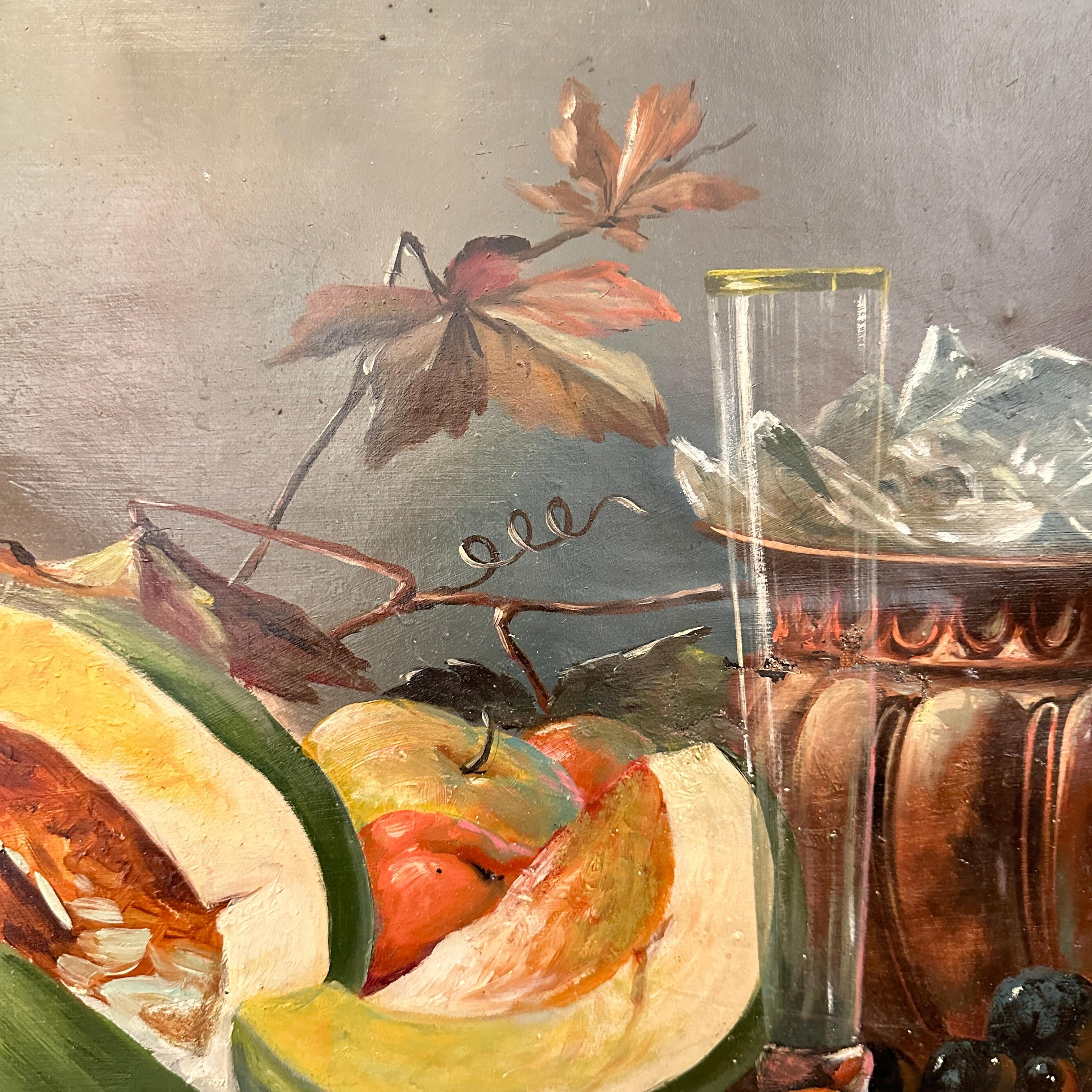 Biedermeier-Stillleben des frühen 19. Jahrhunderts, Ölgemälde mit Blumen und Früchten, 1820 im Angebot 4