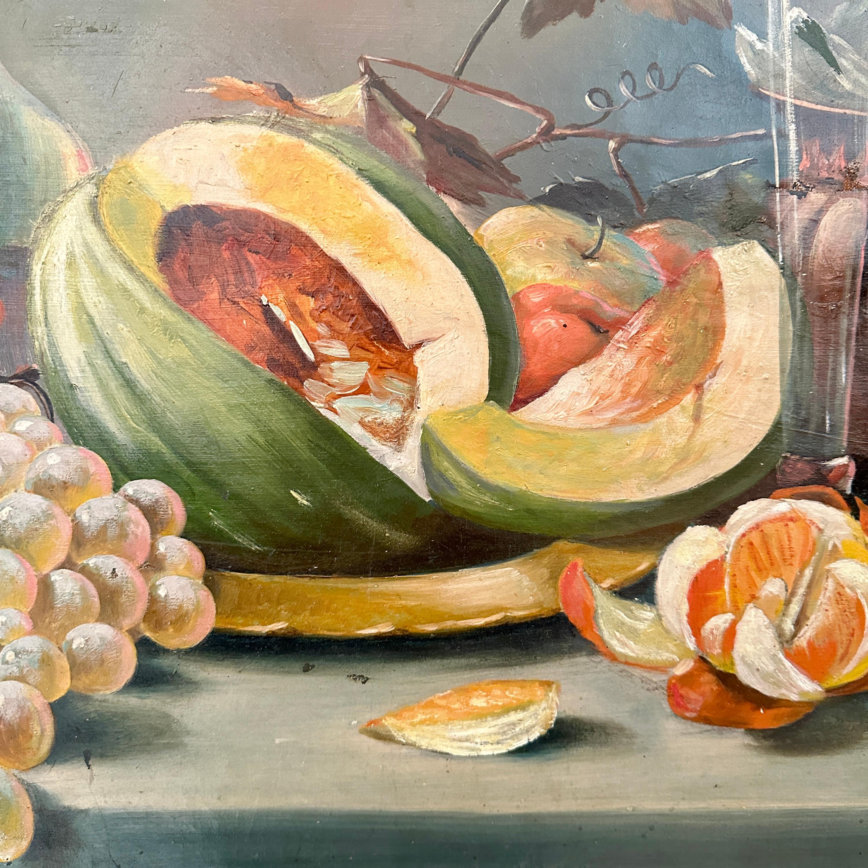 Early 19th Biedermeier Still-Life Oil Painting with Flowers and Fruits, 1820 For Sale 1