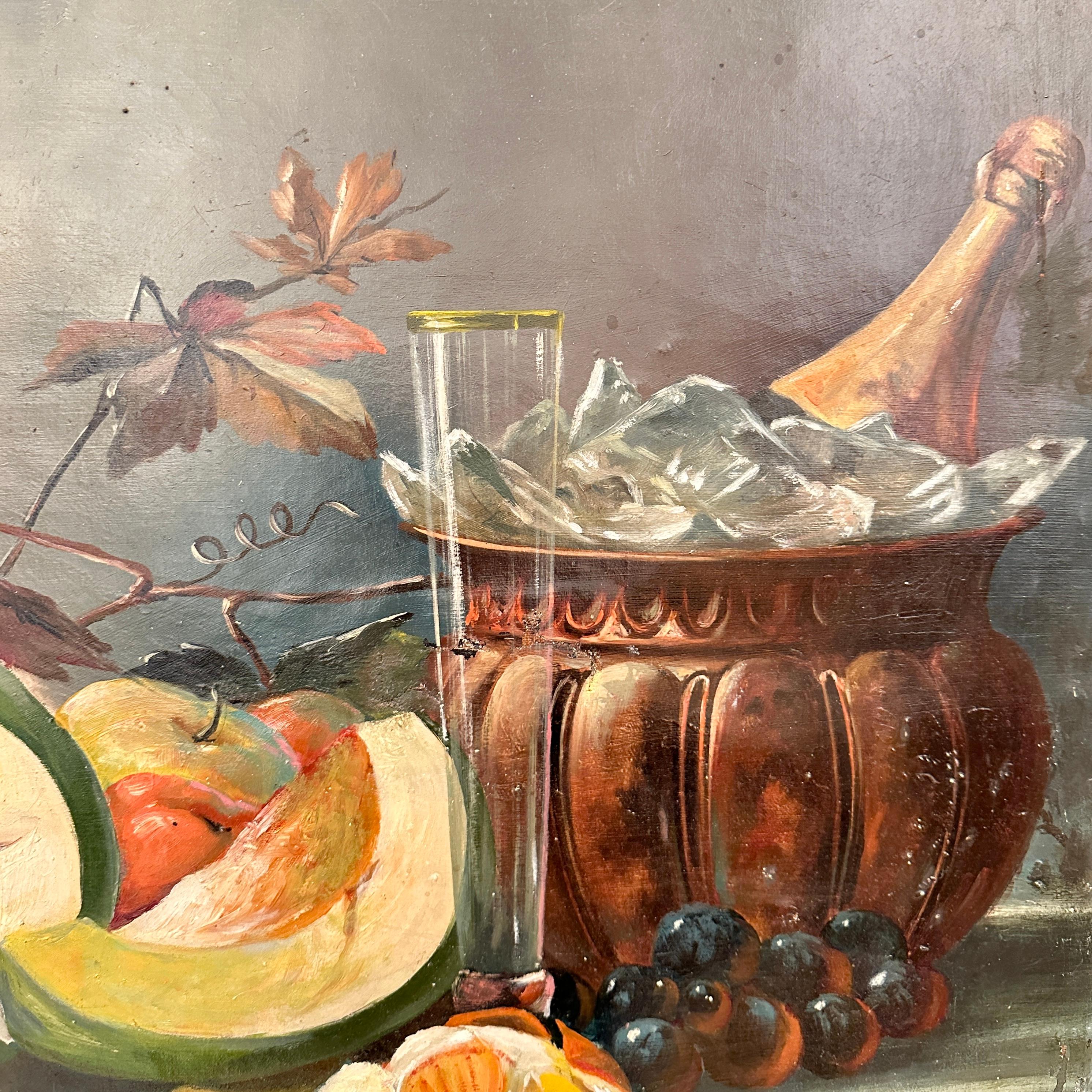 Early 19th Biedermeier Still-Life Oil Painting with Flowers and Fruits, 1820 For Sale 3