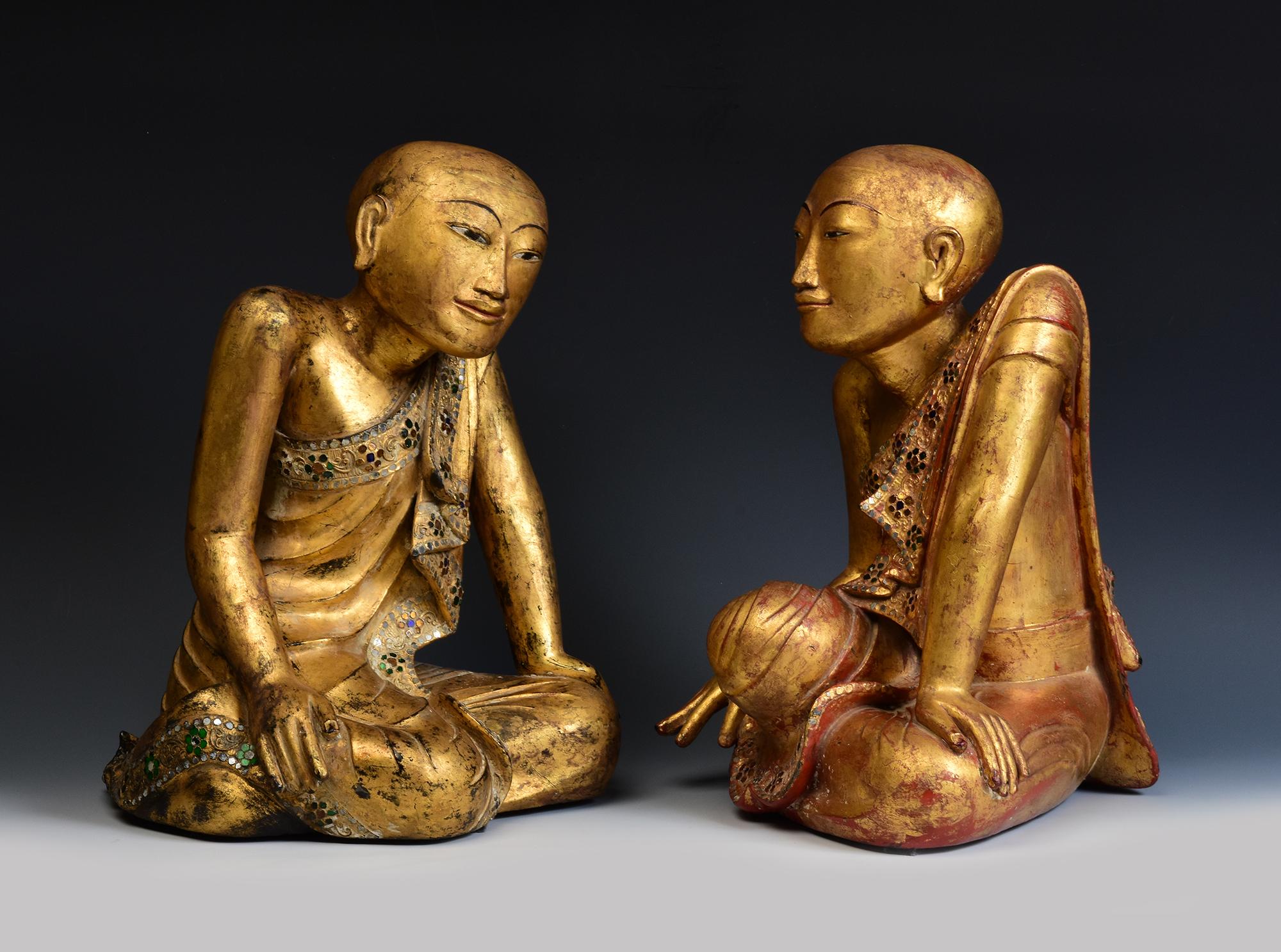 Early 19th C., A Pair of Very Rare and Superb Burmese Lacquer Seated Disciples 5
