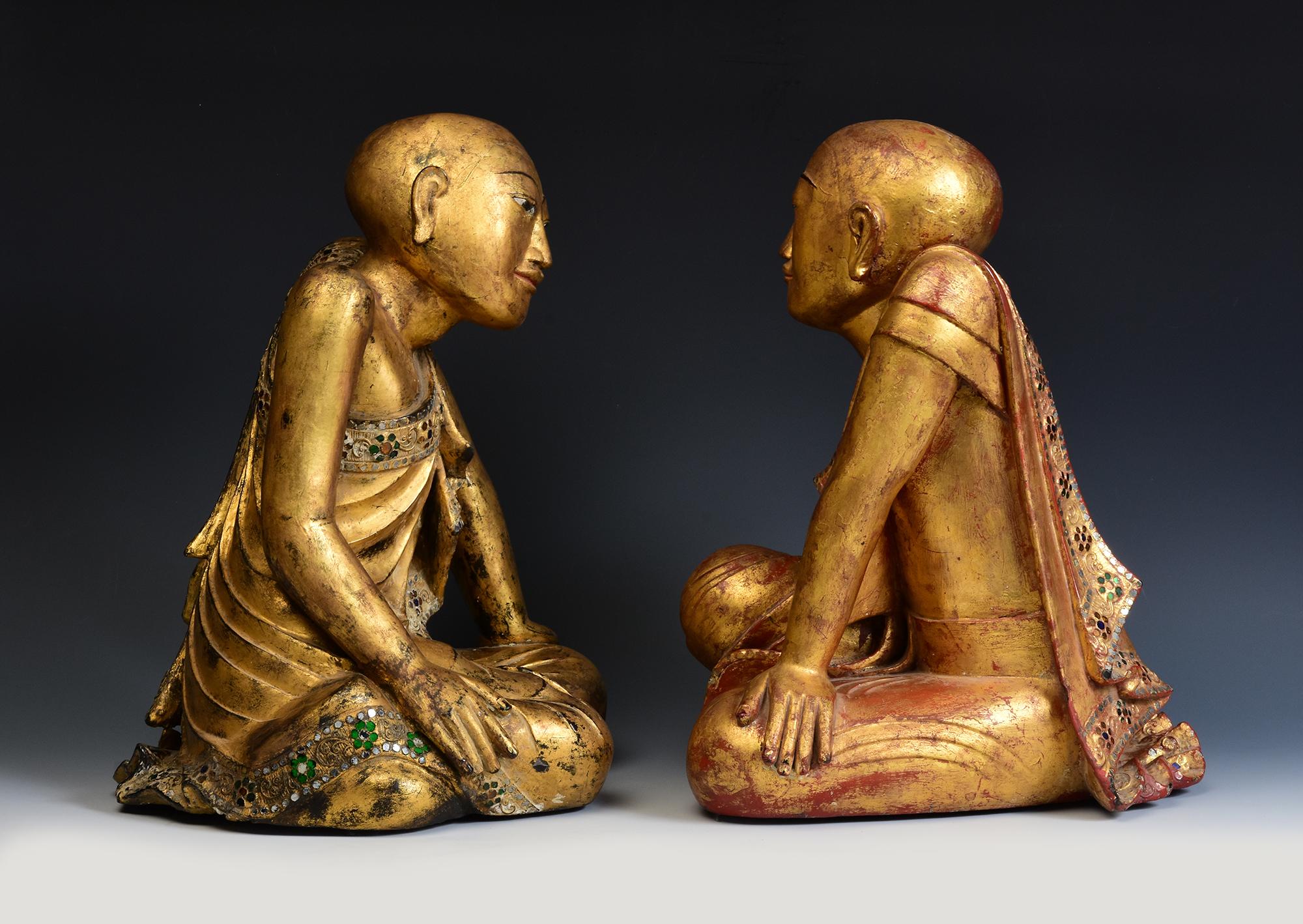 Early 19th C., A Pair of Very Rare and Superb Burmese Lacquer Seated Disciples 6