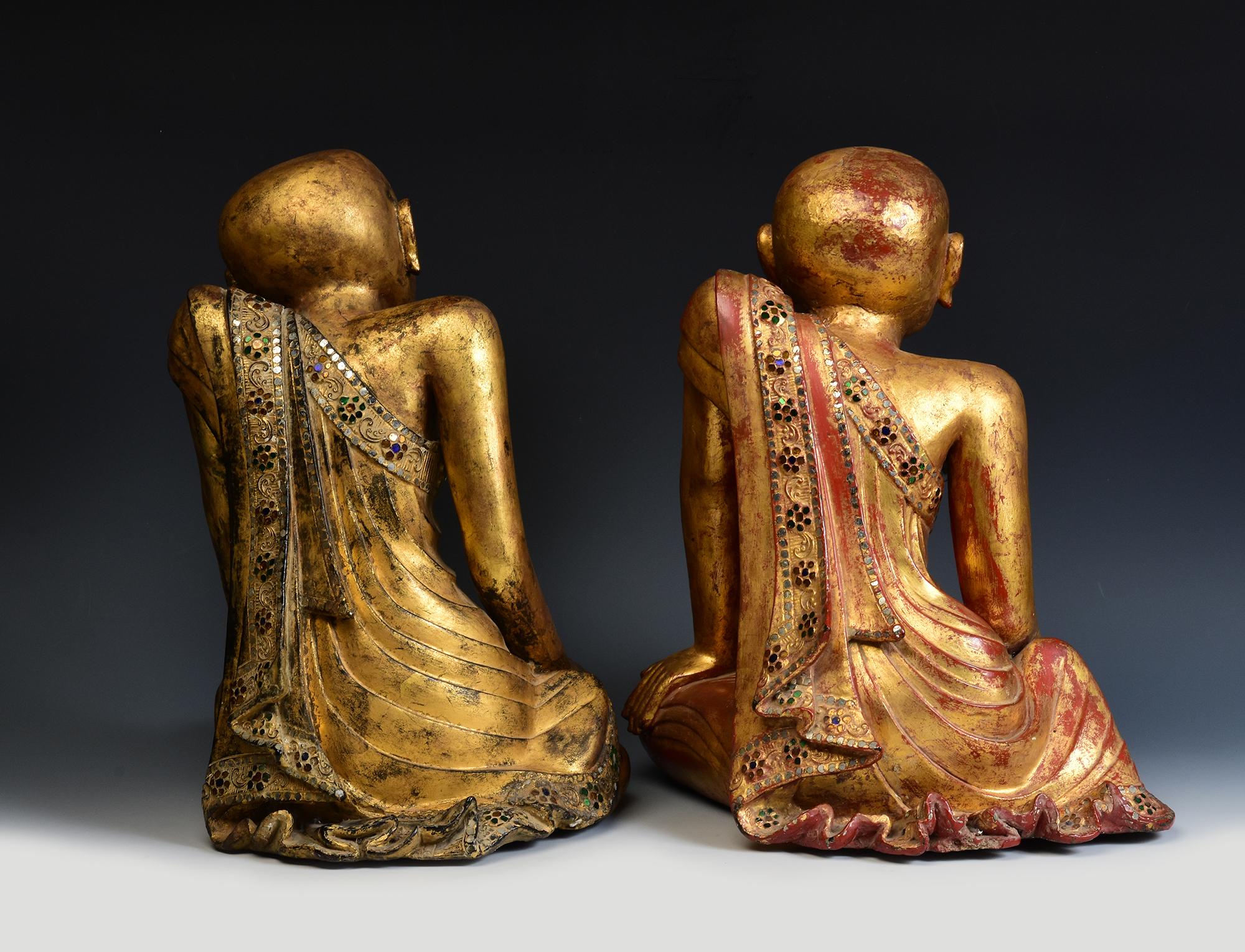 Early 19th C., A Pair of Very Rare and Superb Burmese Lacquer Seated Disciples 7