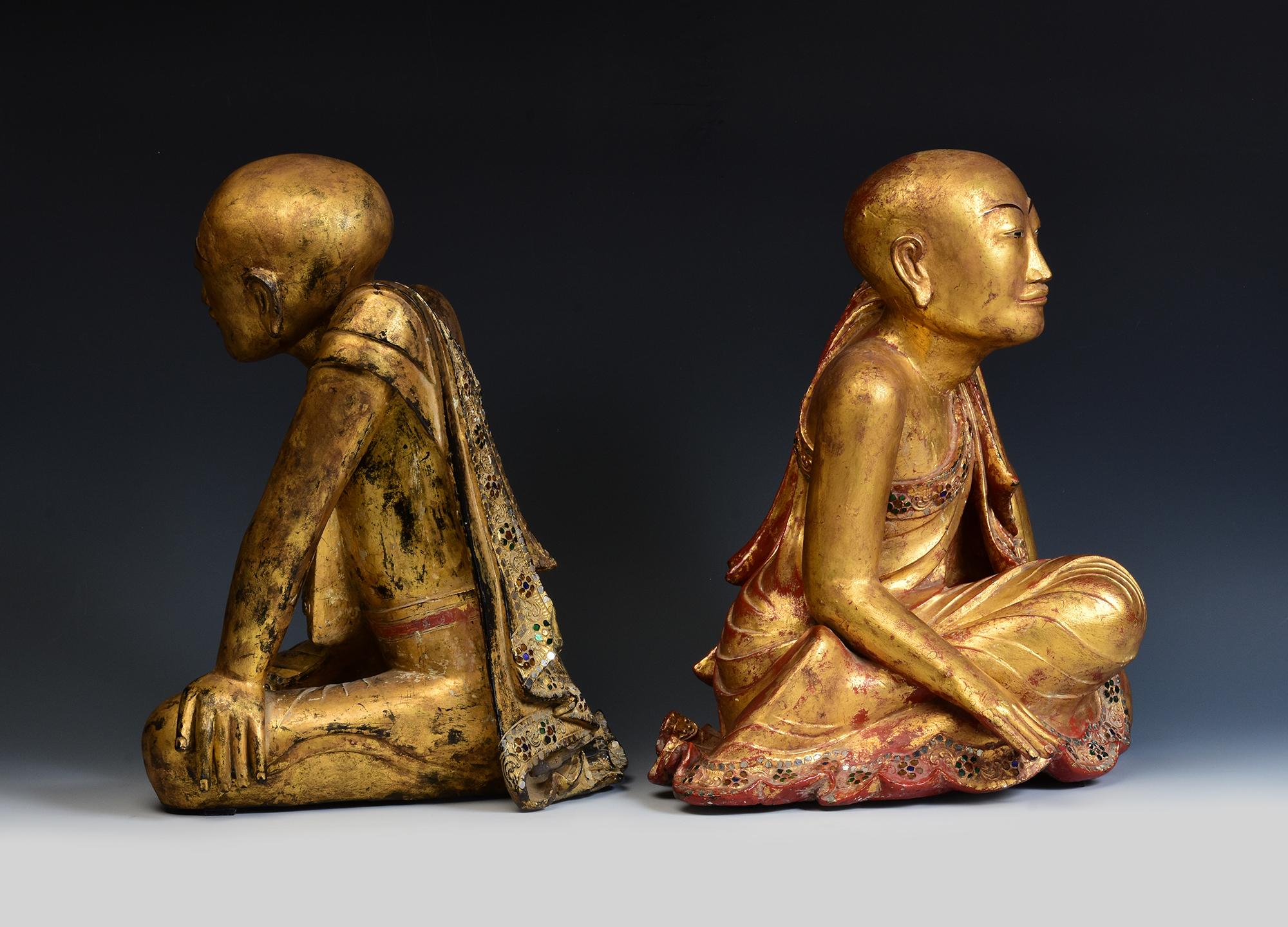 Early 19th C., A Pair of Very Rare and Superb Burmese Lacquer Seated Disciples 12