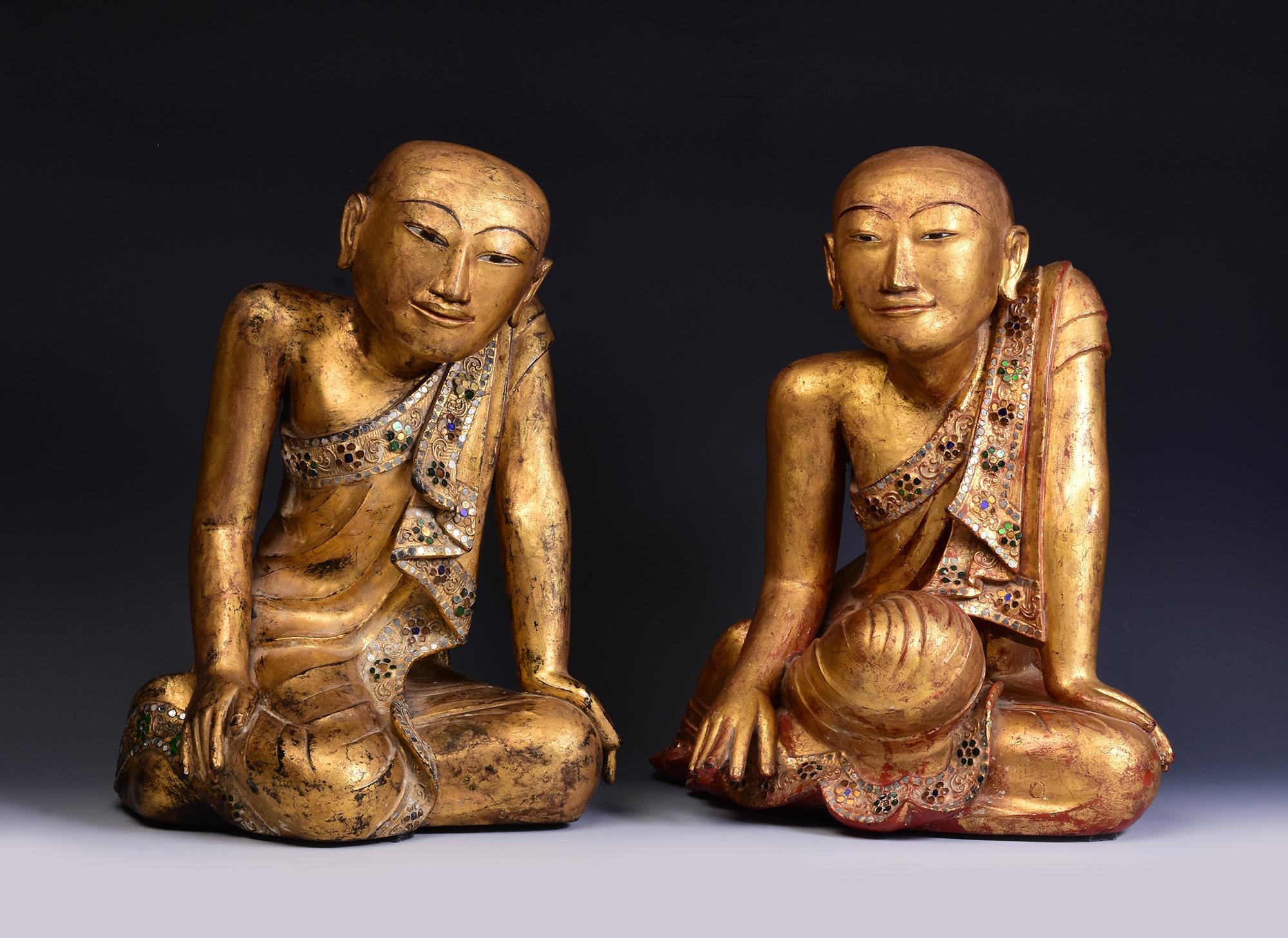 Early 19th C., A Pair of Very Rare and Superb Burmese Lacquer Seated Disciples 13