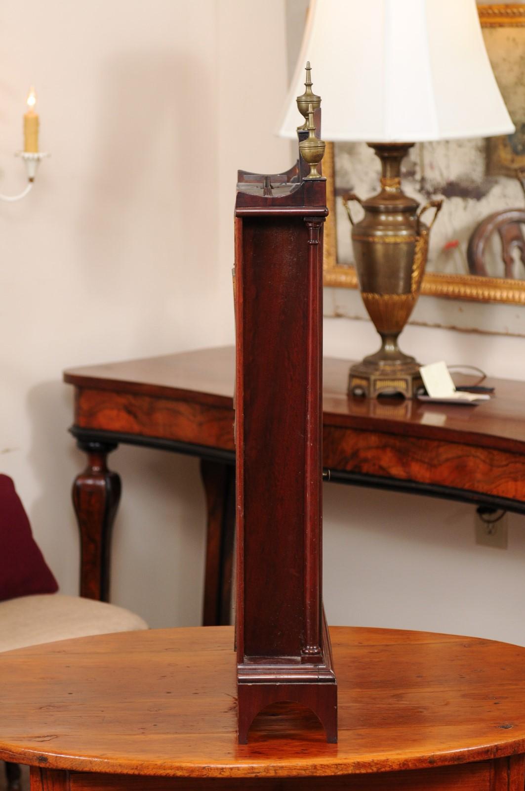 Early 19th C. American Pillar & Scroll Clock in Mahogany with Eglomise Landscape For Sale 7