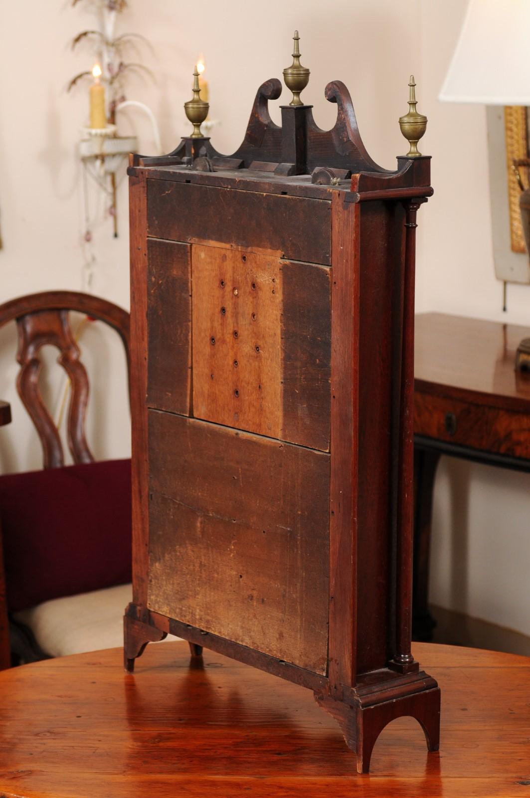 Early 19th C. American Pillar & Scroll Clock in Mahogany with Eglomise Landscape For Sale 8