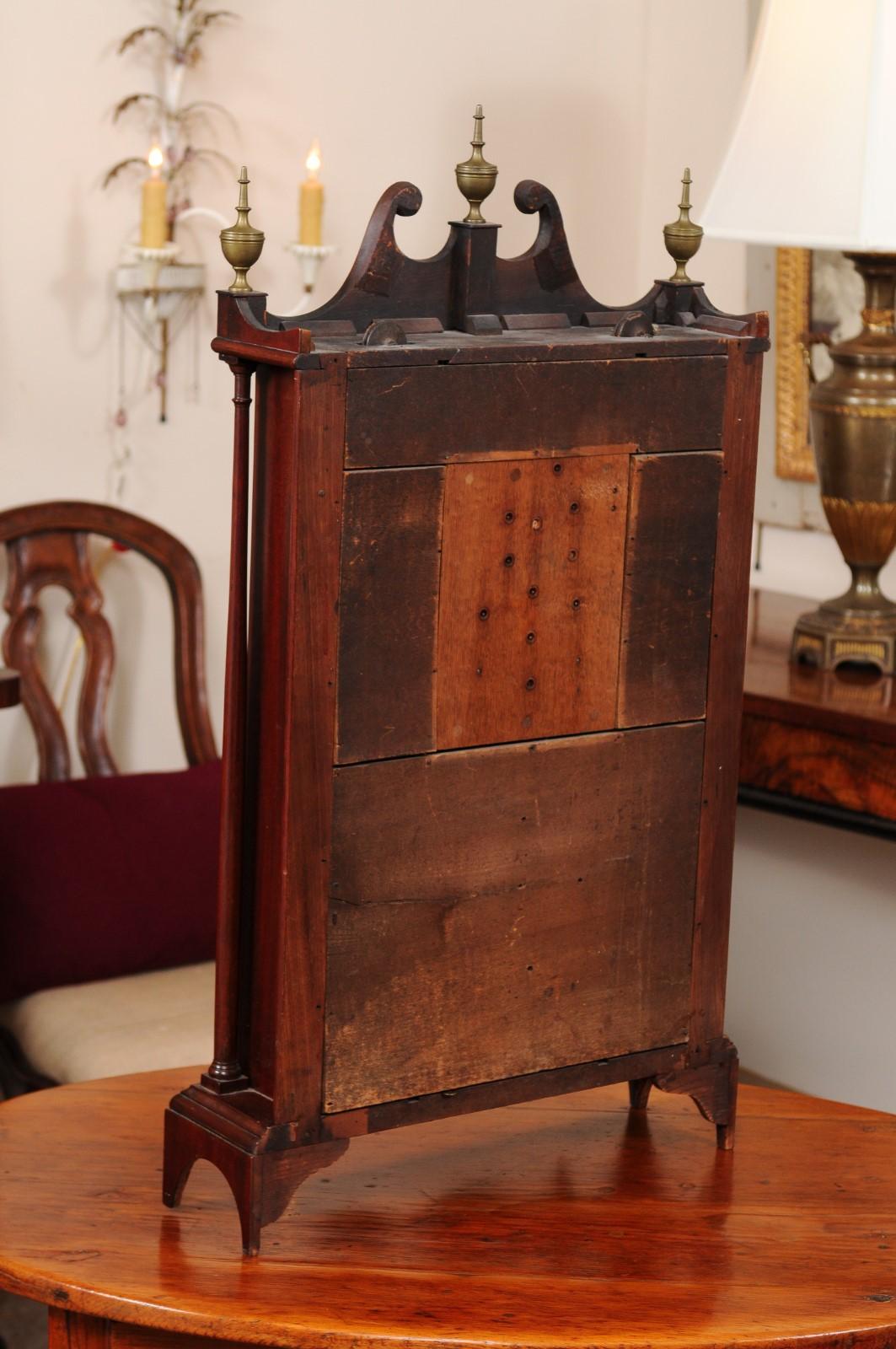 Early 19th C. American Pillar & Scroll Clock in Mahogany with Eglomise Landscape For Sale 11