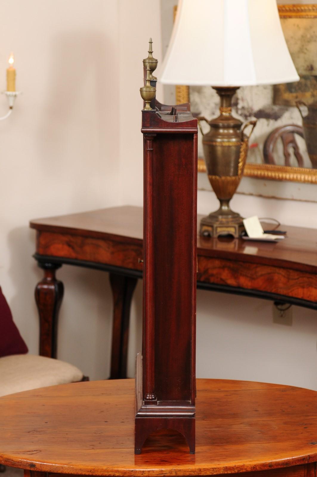 Early 19th C. American Pillar & Scroll Clock in Mahogany with Eglomise Landscape For Sale 12