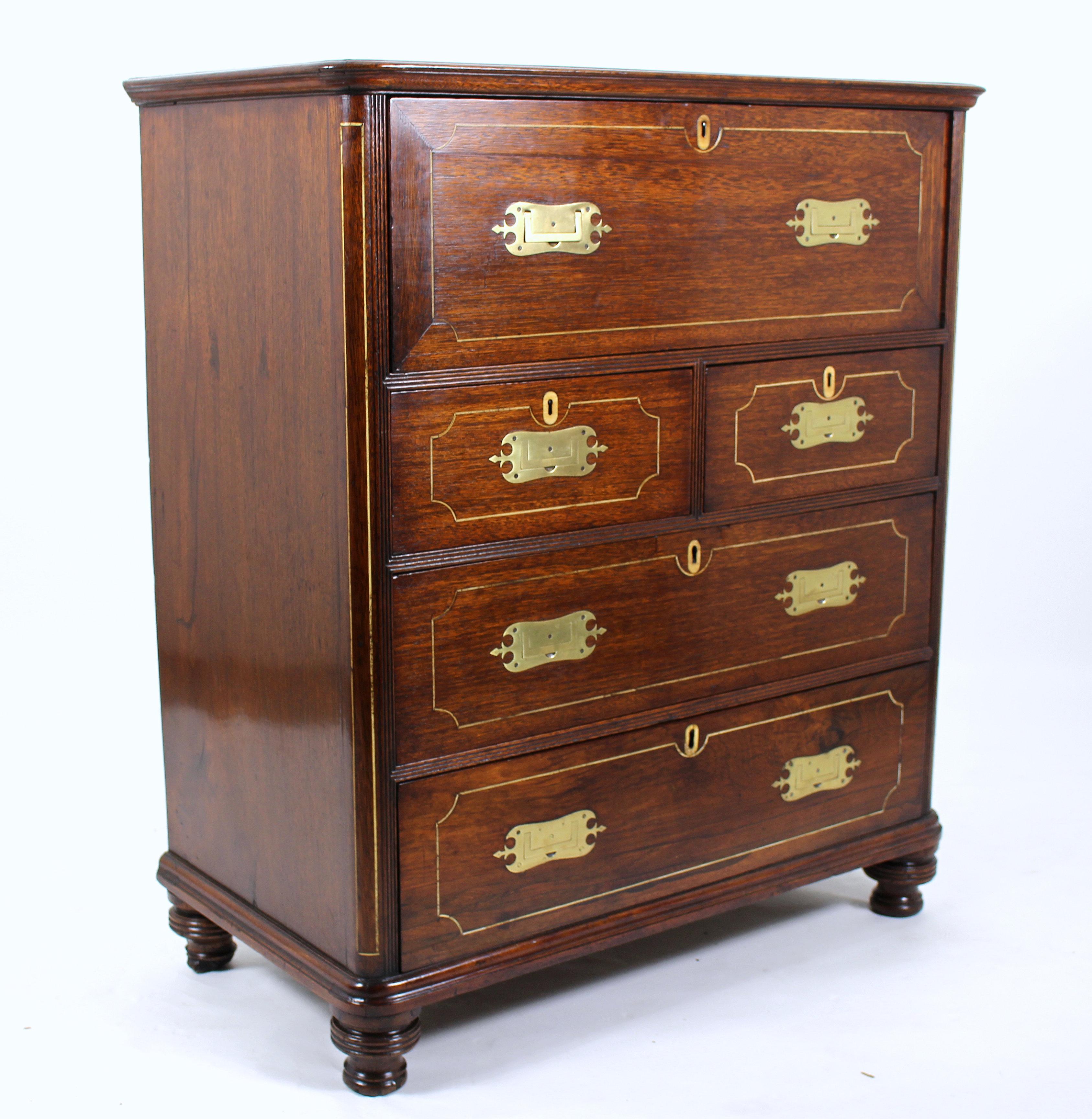 Early 19th Century, Anglo Chinese Padouk Secretaire Chest of Drawers 1
