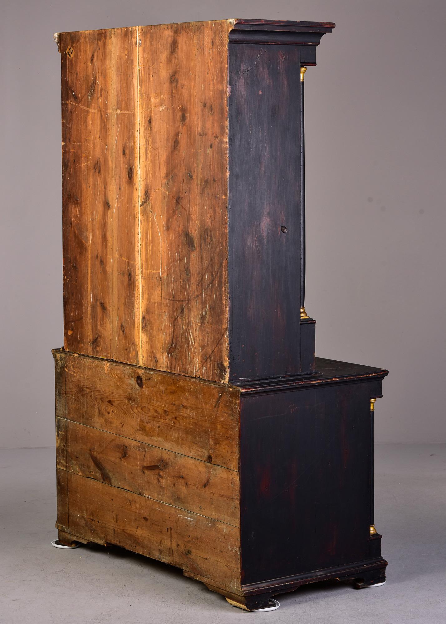 Early 19th C Austrian Black Painted Linen Cupboard with Brass Hardware For Sale 4
