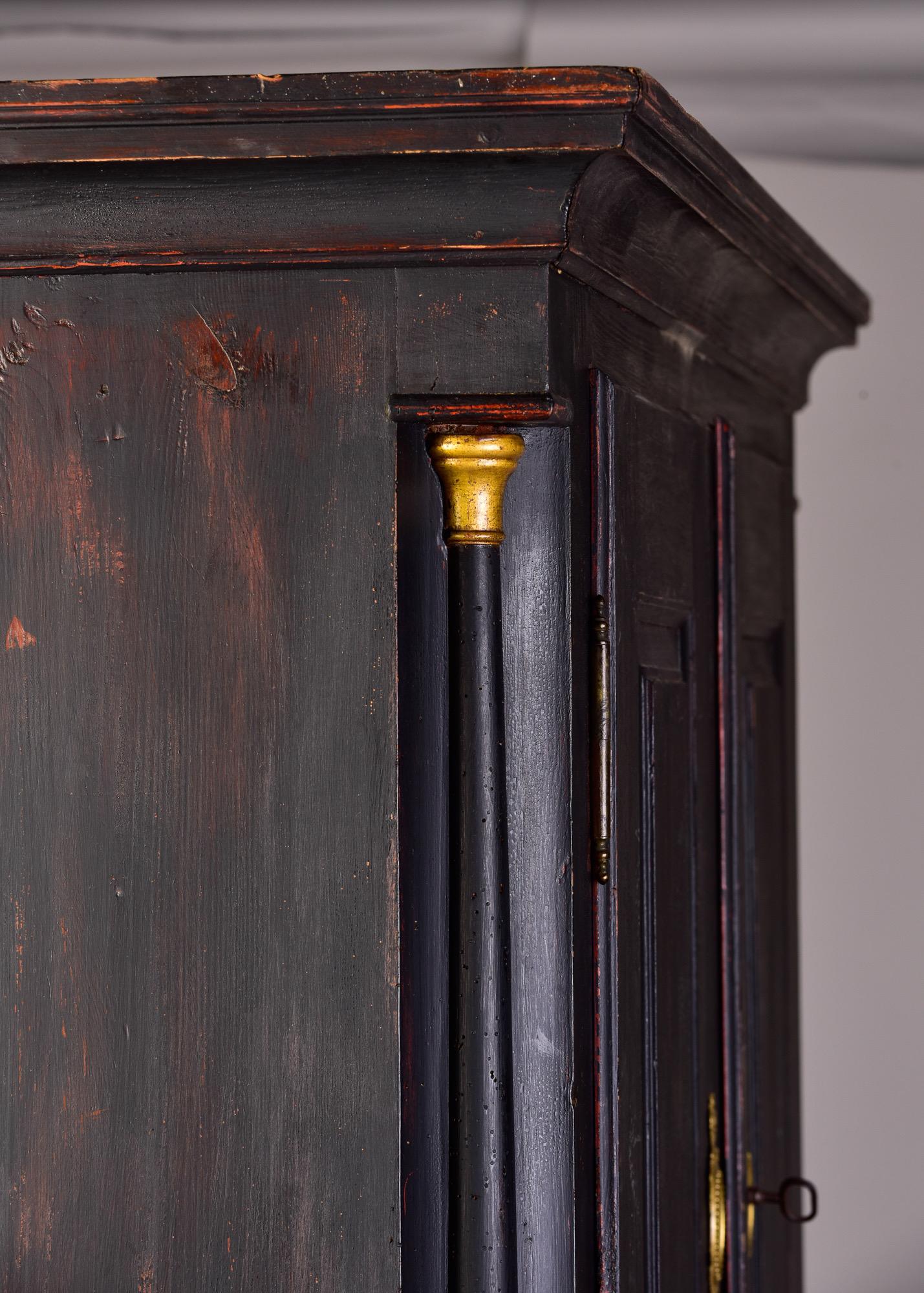 Early 19th C Austrian Black Painted Linen Cupboard with Brass Hardware For Sale 5