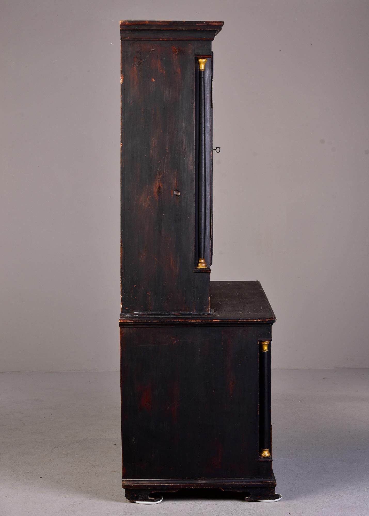 Early 19th C Austrian Black Painted Linen Cupboard with Brass Hardware For Sale 6