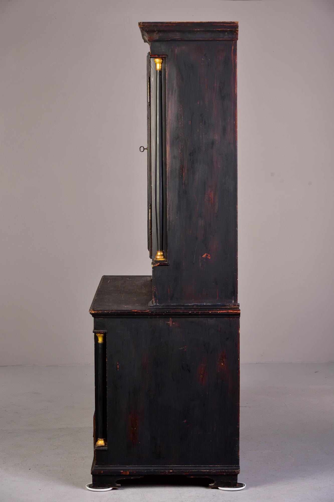 Early 19th C Austrian Black Painted Linen Cupboard with Brass Hardware For Sale 2