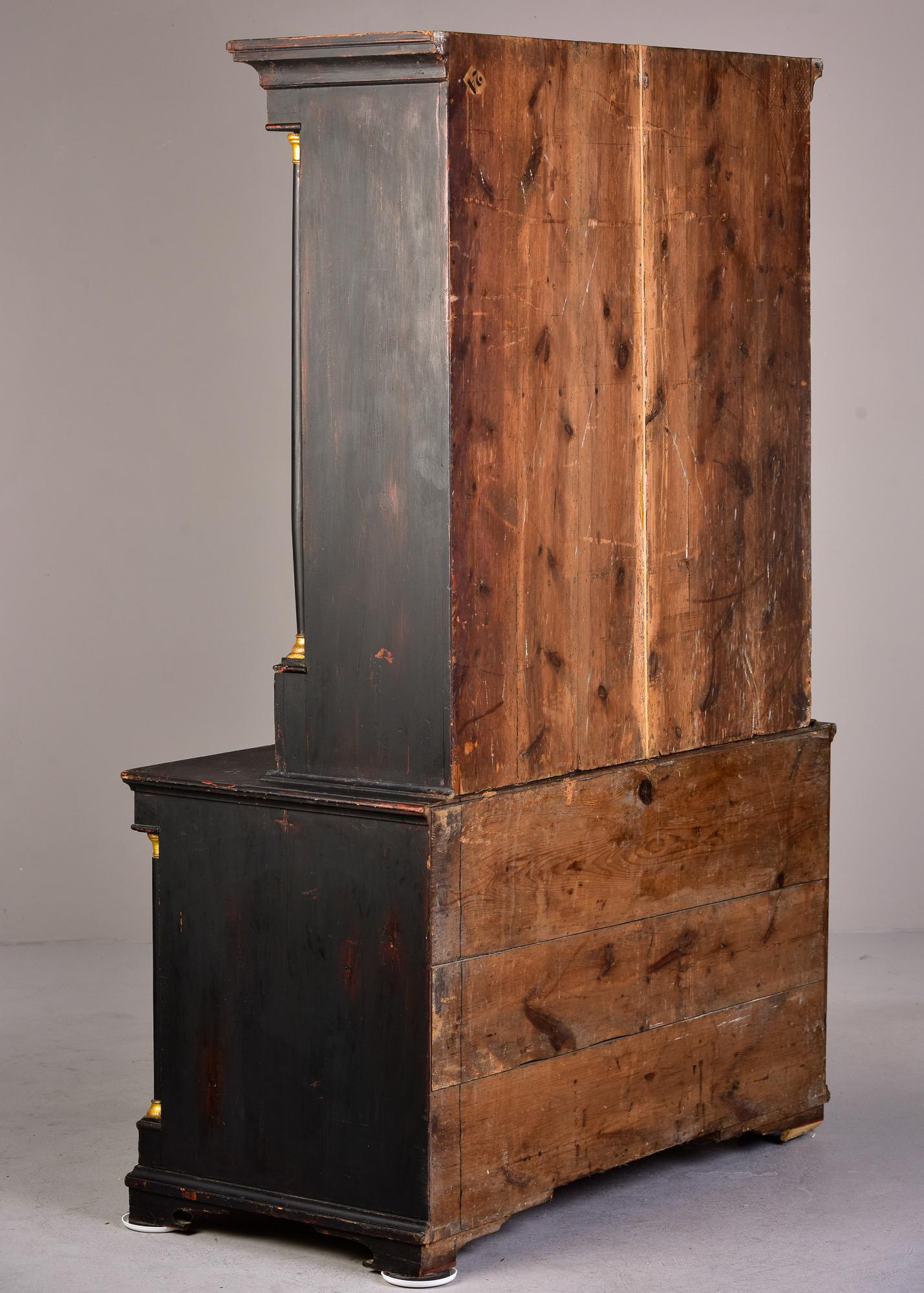 Early 19th C Austrian Black Painted Linen Cupboard with Brass Hardware For Sale 3