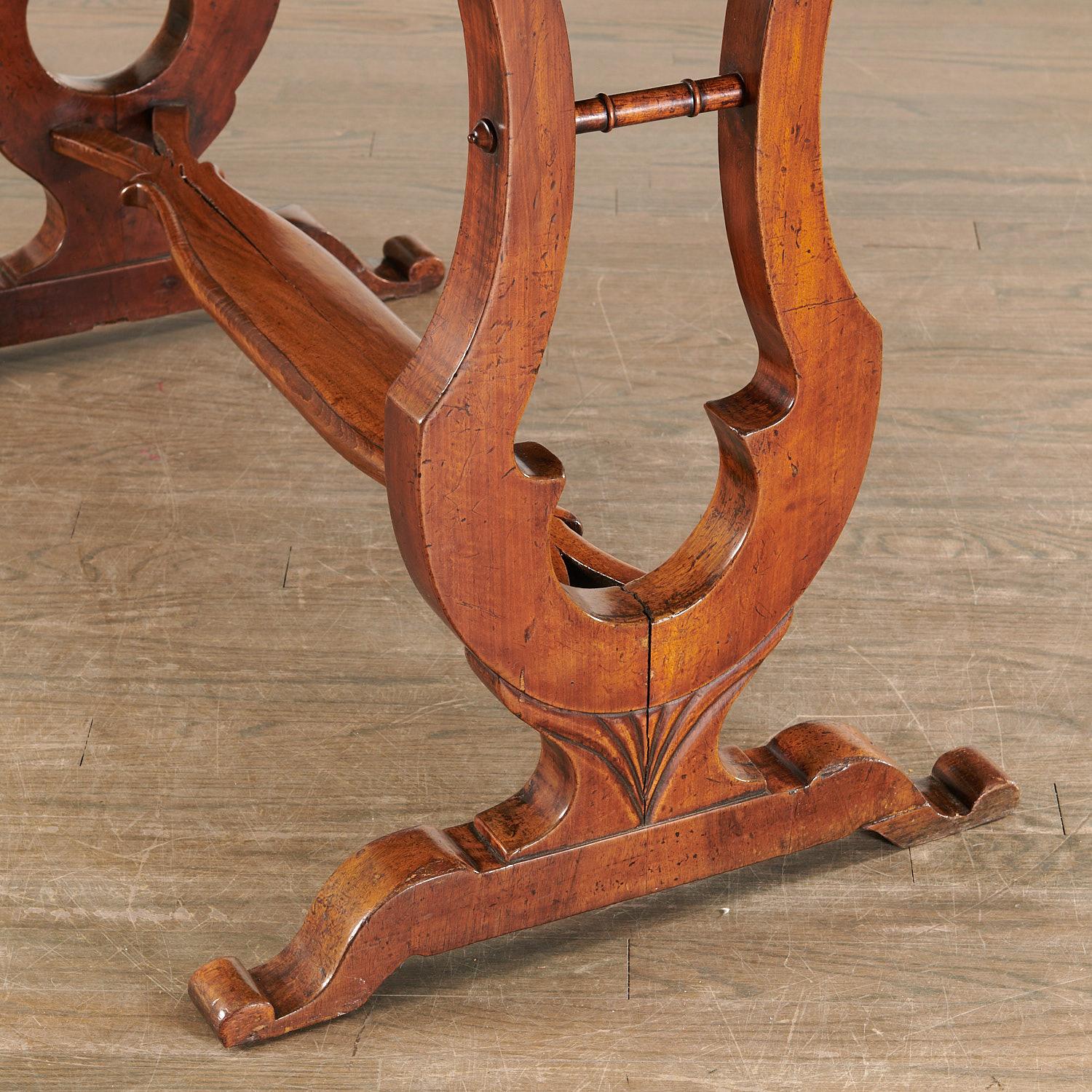 Turned Early 19th C. Biedermeier Sofa Table/Desk With Lyre-Form Trestle Base For Sale