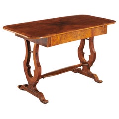 Early 19th C. Biedermeier Sofa Table/Desk With Lyre-Form Trestle Base