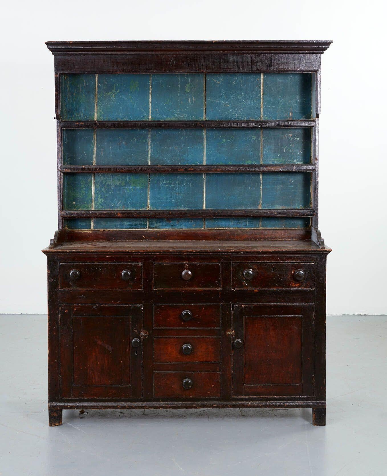 Early 19th C. Blue Painted English Dresser In Good Condition For Sale In Greenwich, CT