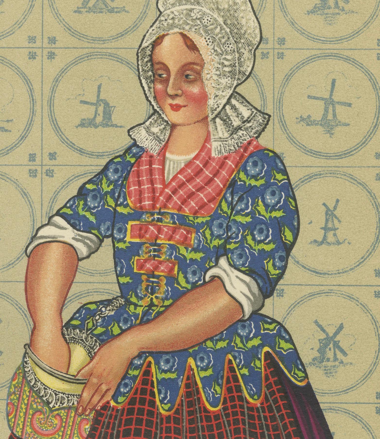 Inizio del XIX secolo. Lattaia e donna di città del Brabante in abiti popolari, pubblicato nel 1932 In condizioni buone in vendita a Langweer, NL