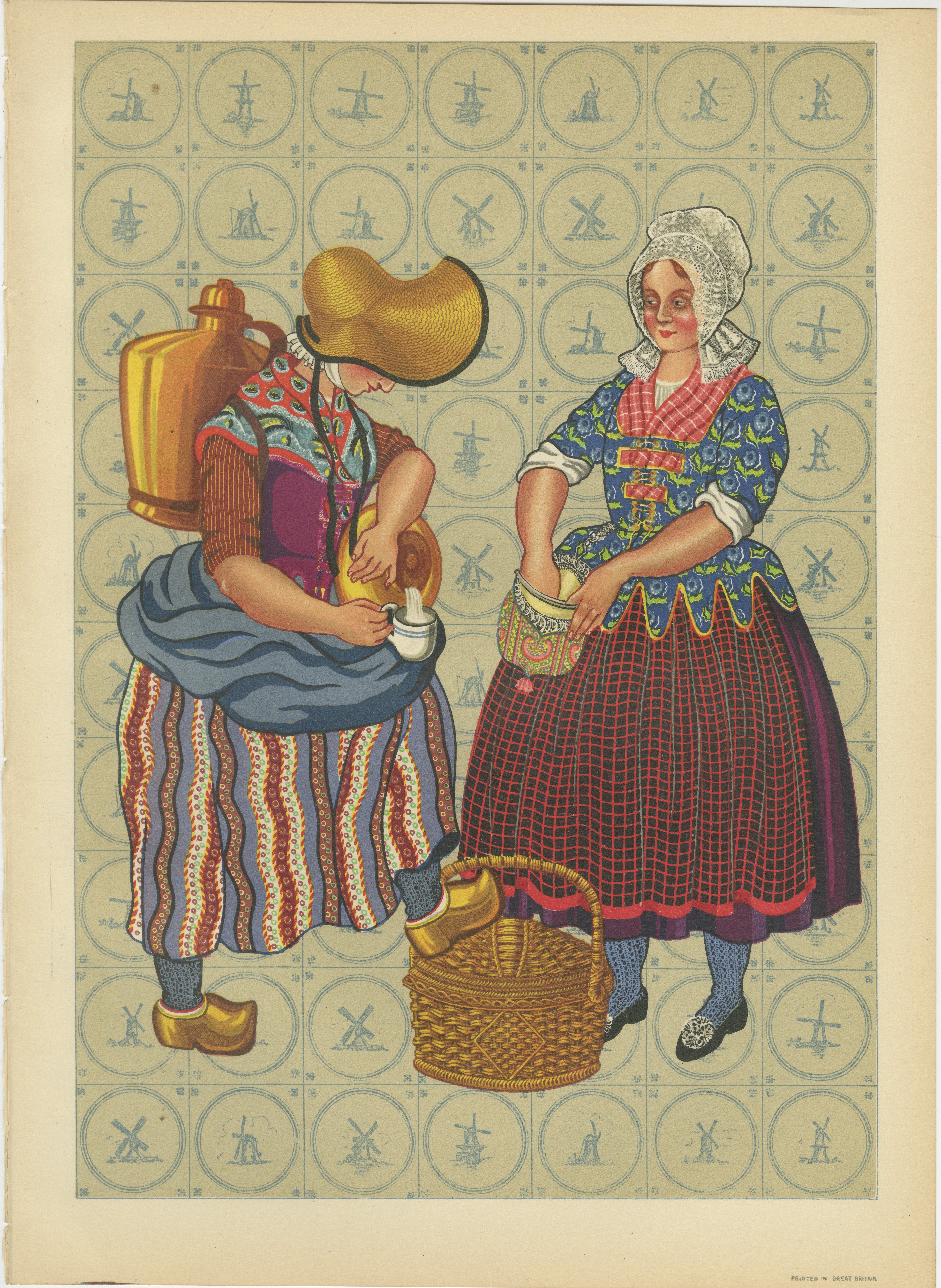 Frühes 19. Jahrhundert Brabant Milchjungfrau und Stadtfrau in Volkskleid, veröffentlicht 1932