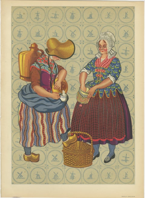 Early 19th c. Brabant Milkmaid & Townswoman in Folk Dress, Published in 1932
