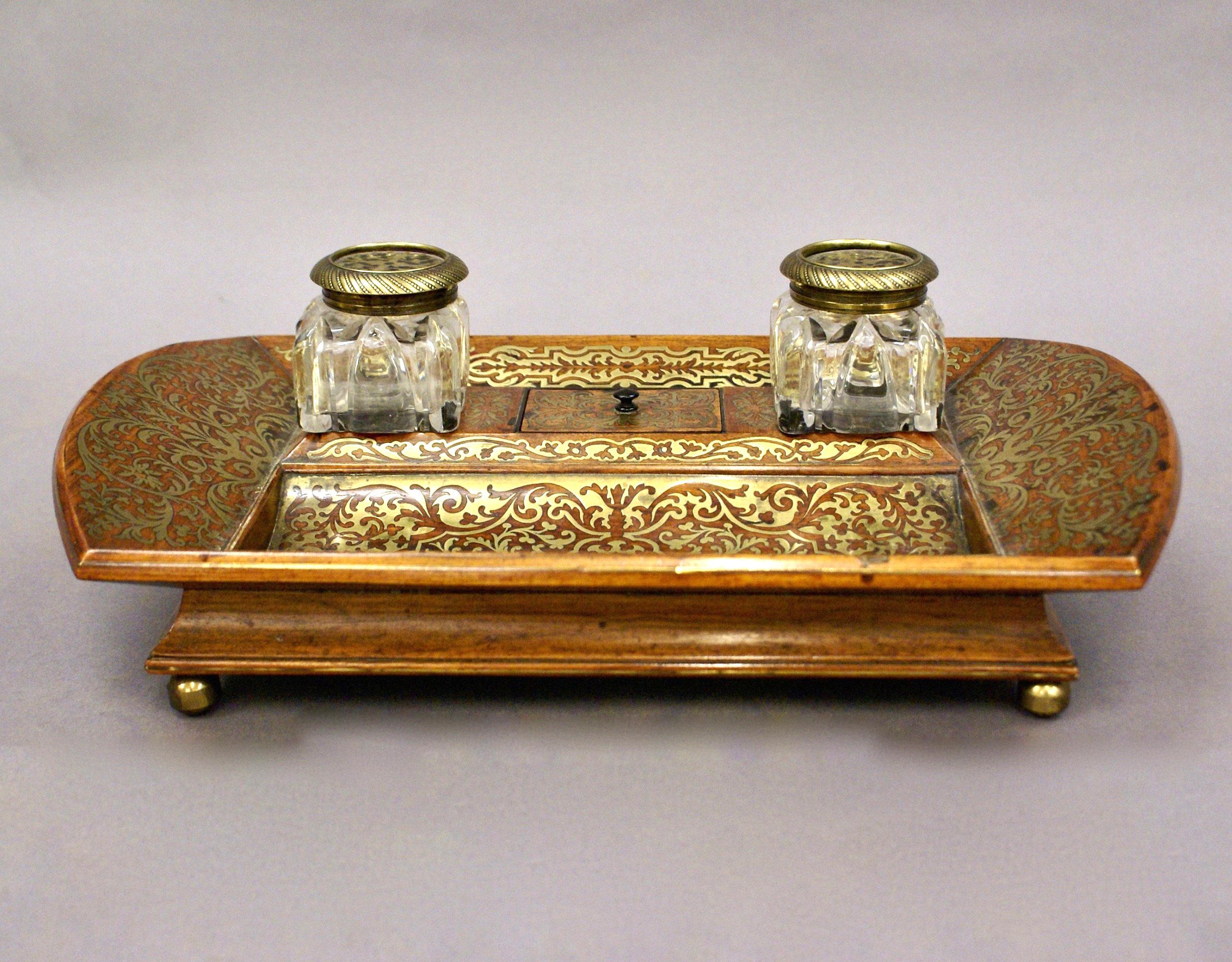 Early 19th Century Brass Inlaid Desk Inkstand 1