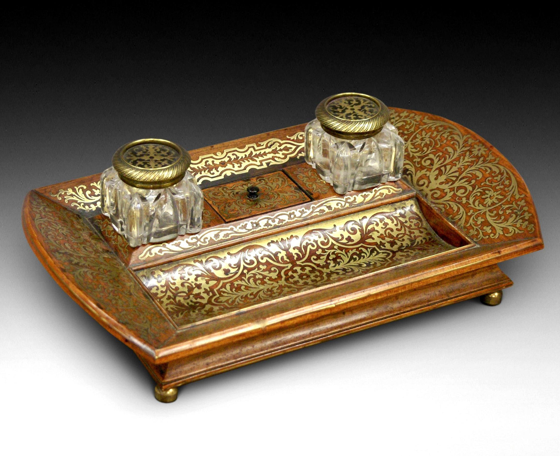 Early 19th Century Brass Inlaid Desk Inkstand 3