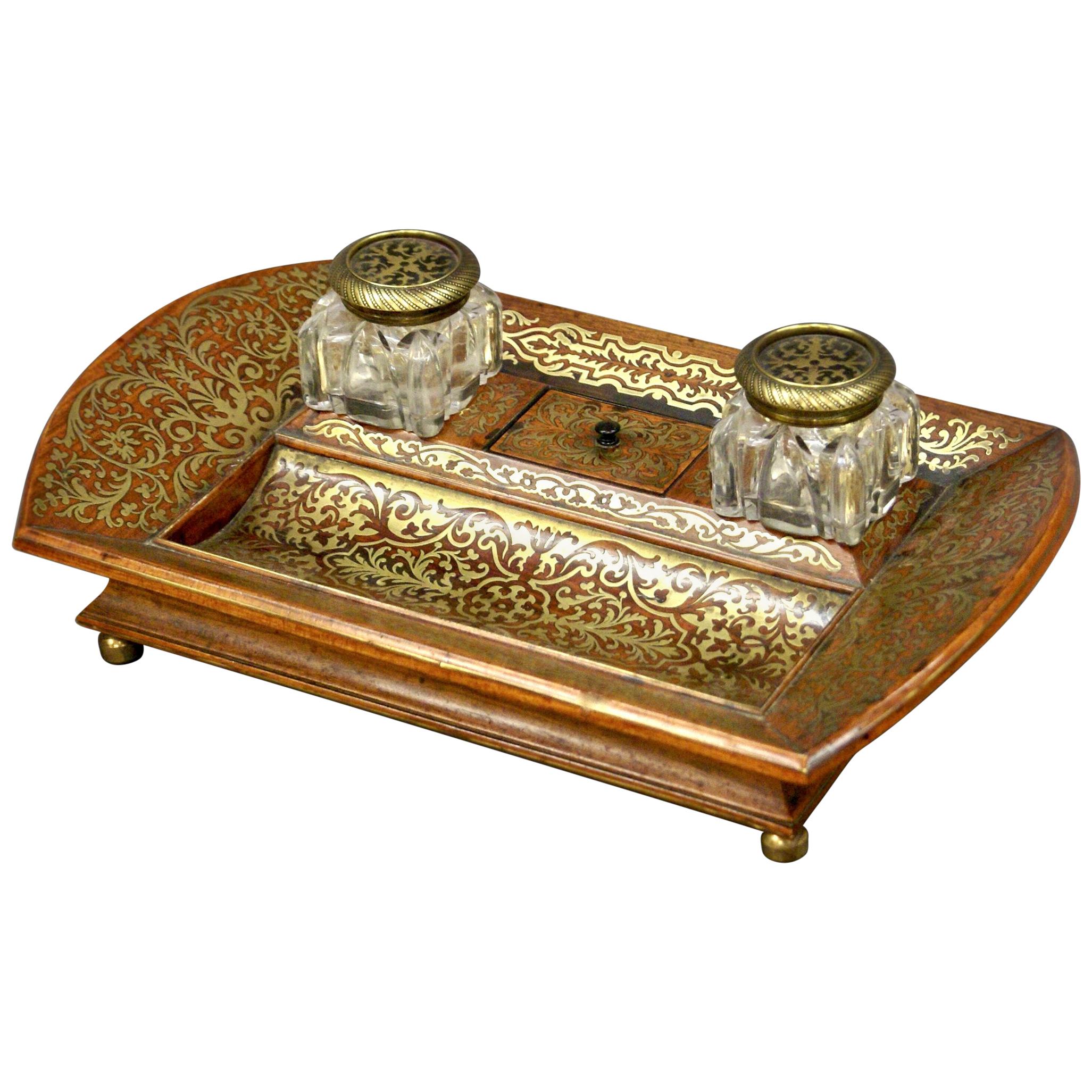 Early 19th Century Brass Inlaid Desk Inkstand