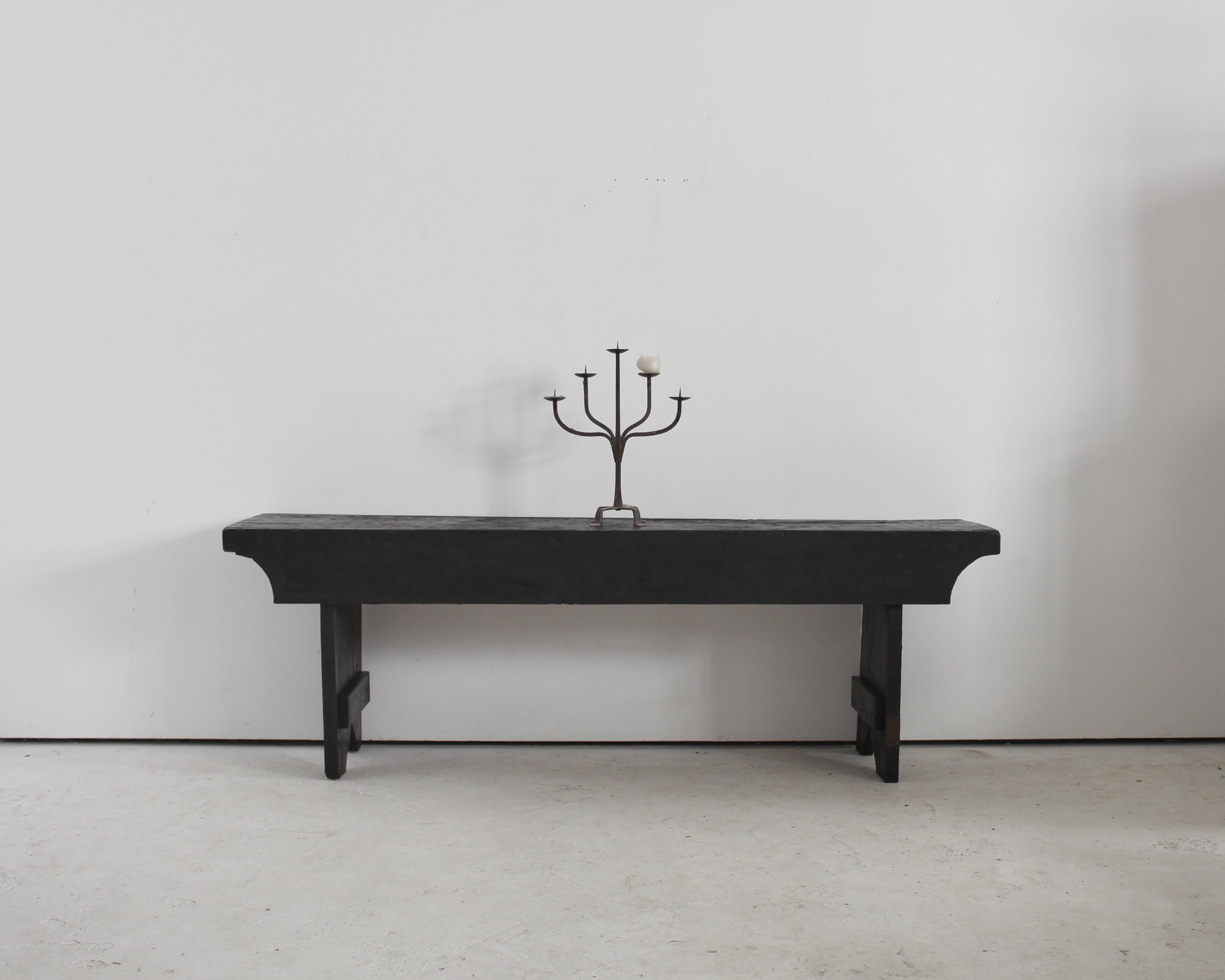 19th Century Early 19Th C. Catalan Primitive Charred Chestnut Console Wabi Sabi For Sale