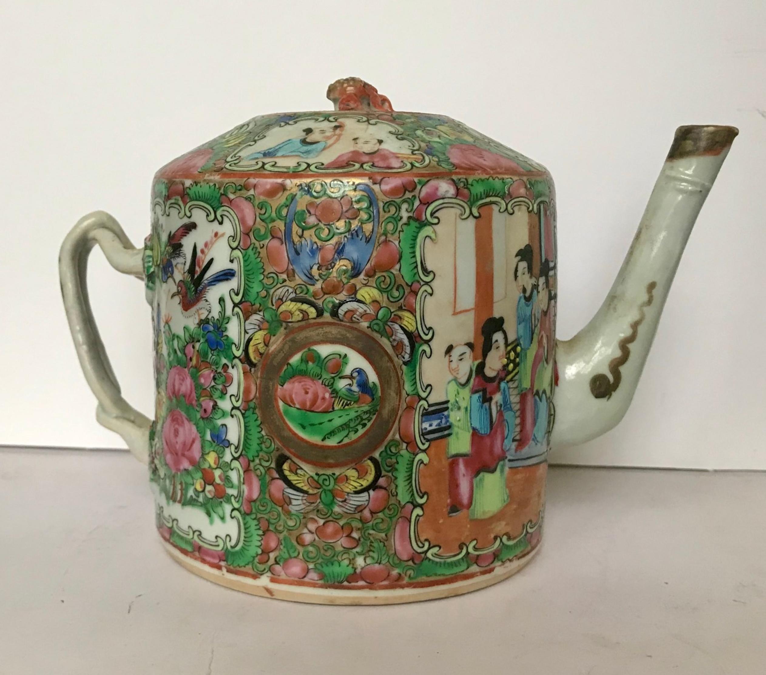 Early 19th Century Chinese Export Rose Medallion Branch Handle Porcelain Teapot 5