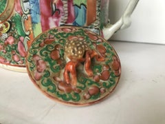 Early 19th Century Chinese Export Rose Medallion Branch Handle Porcelain Teapot