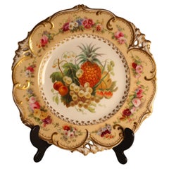 Début du 19e  A.I.C. assiette de cabinet en porcelaine peinte à la main avec des fruits et des fleurs