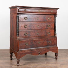 Early 19th C. Danish Pine Large Chest of 5 Drawers with Original Painted Finish