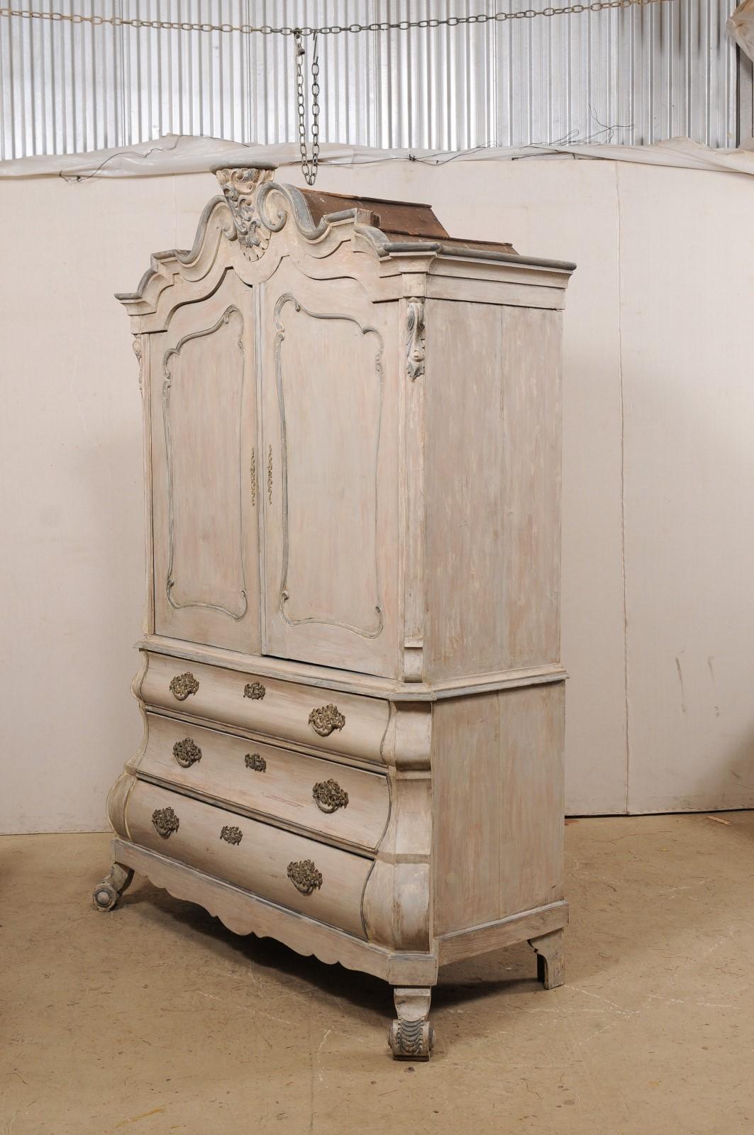 Early 19th C. Dutch Bombé Cabinet w/ Ornately Carved Pediment Top & Shapely Body 5